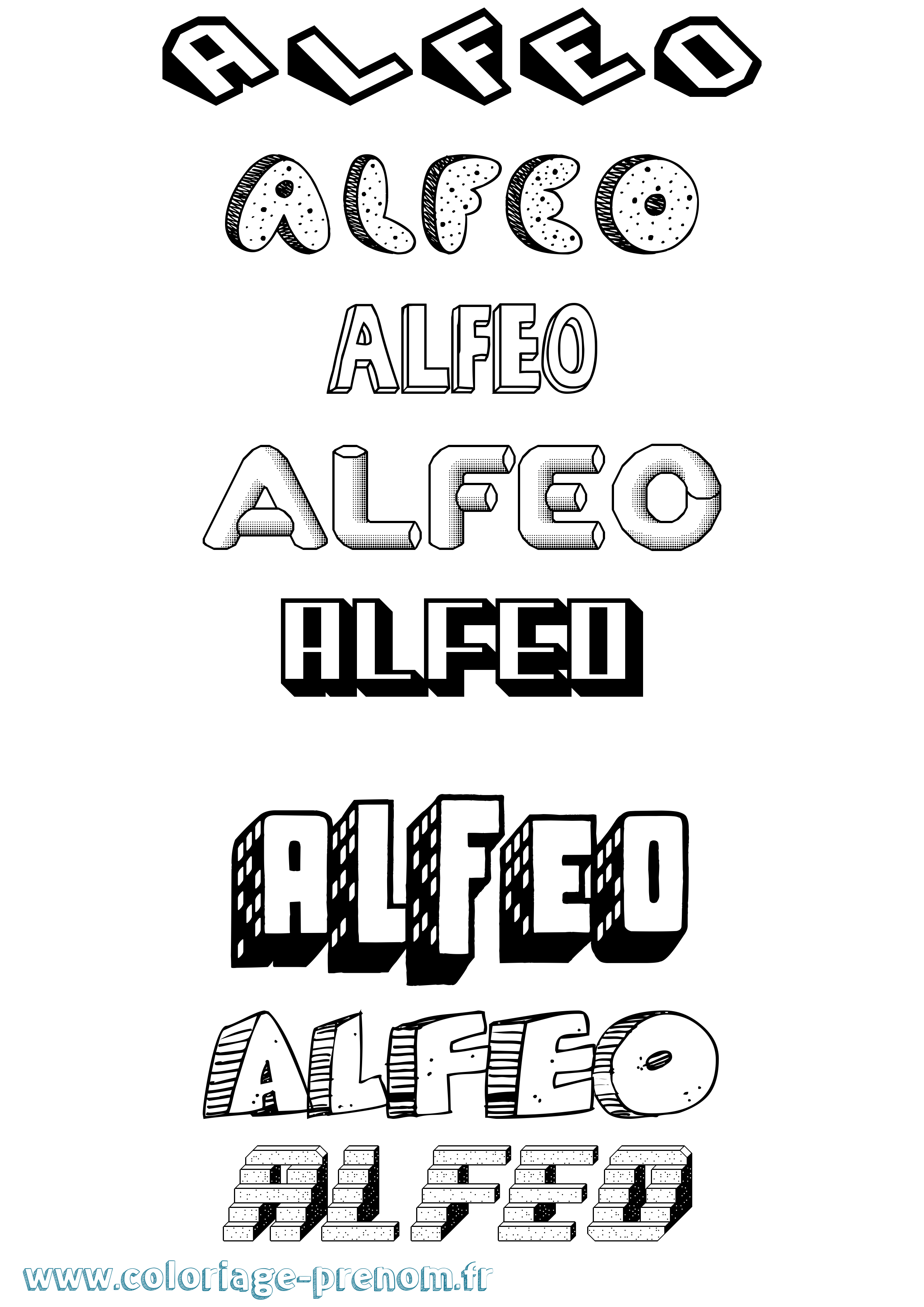 Coloriage prénom Alfeo Effet 3D