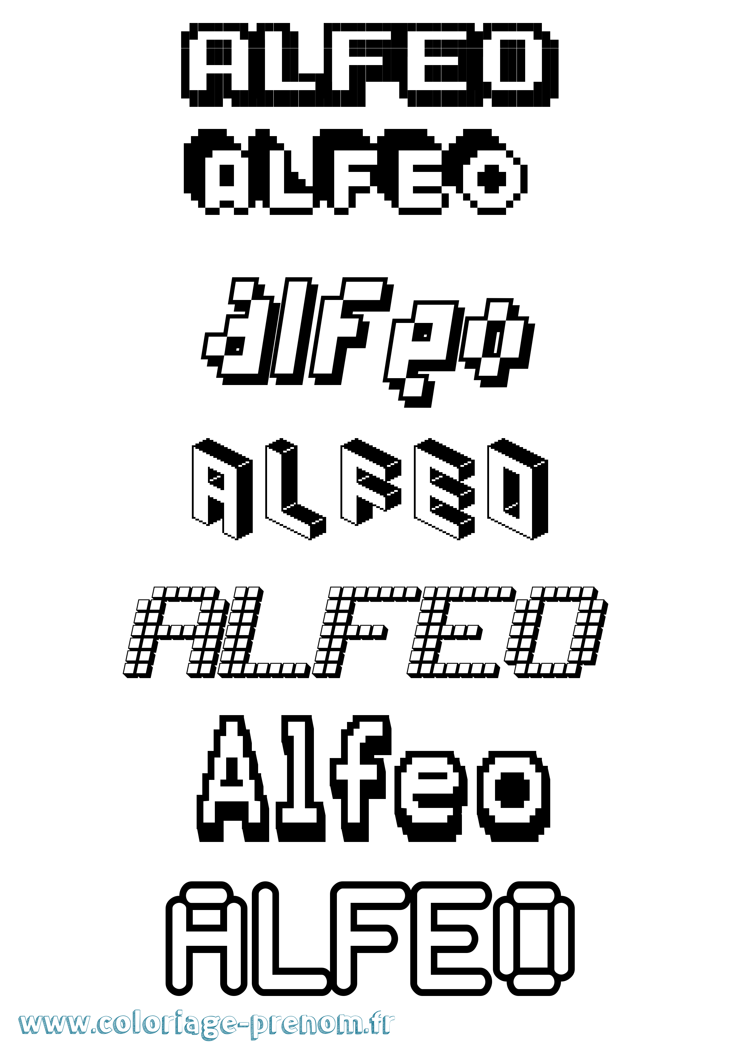 Coloriage prénom Alfeo Pixel