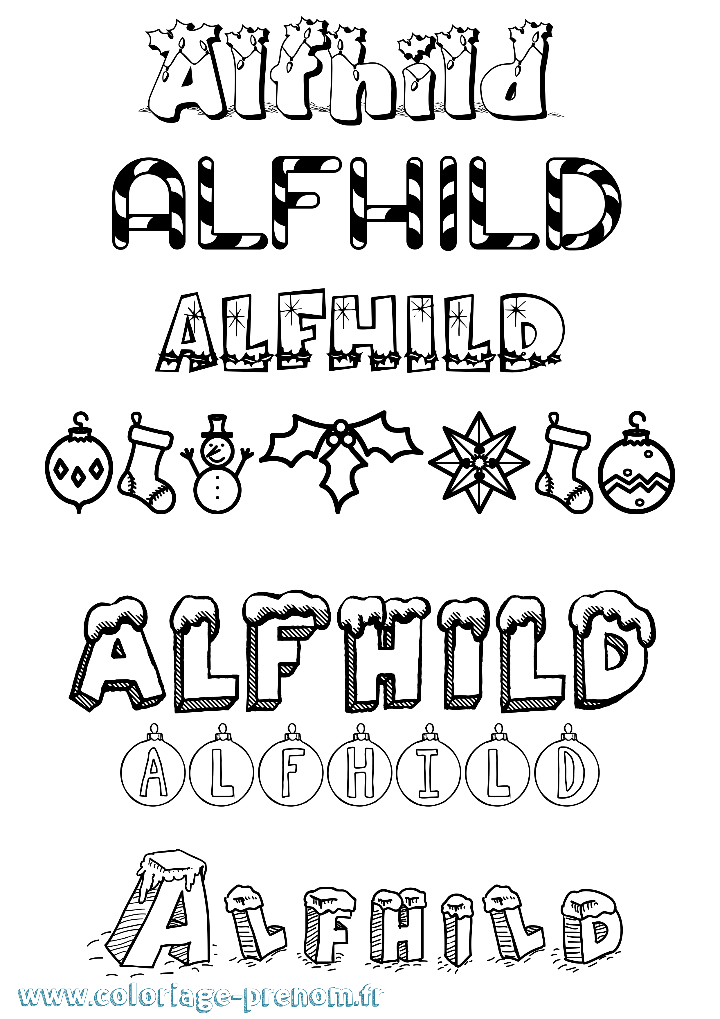 Coloriage prénom Alfhild Noël