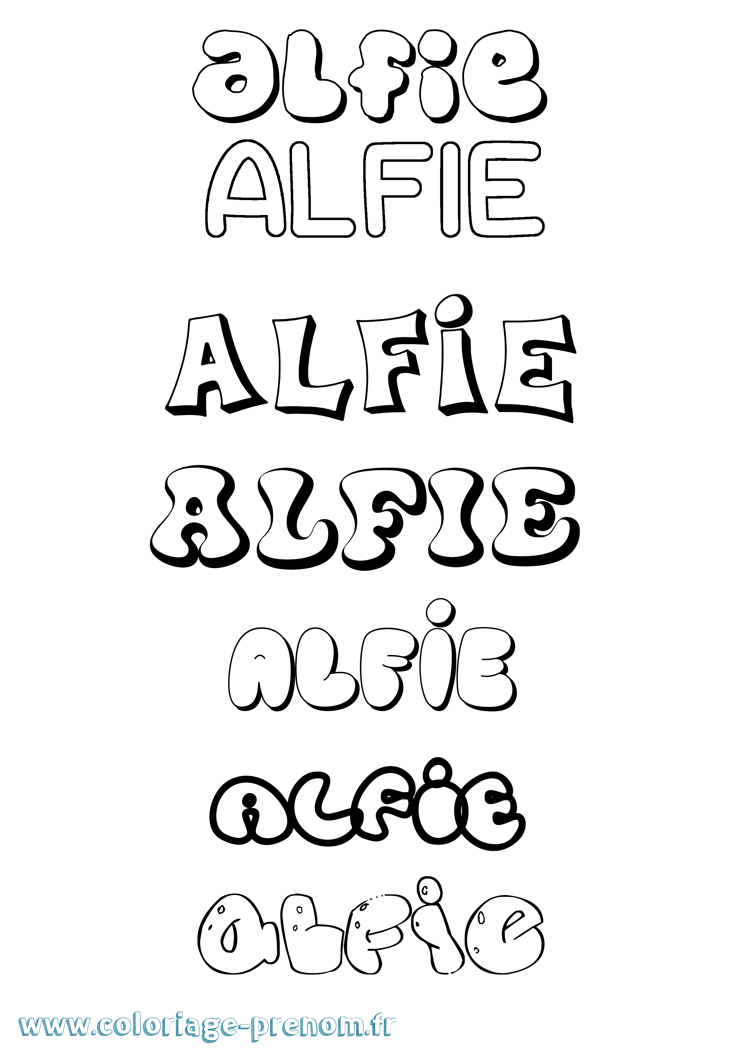 Coloriage prénom Alfie Bubble