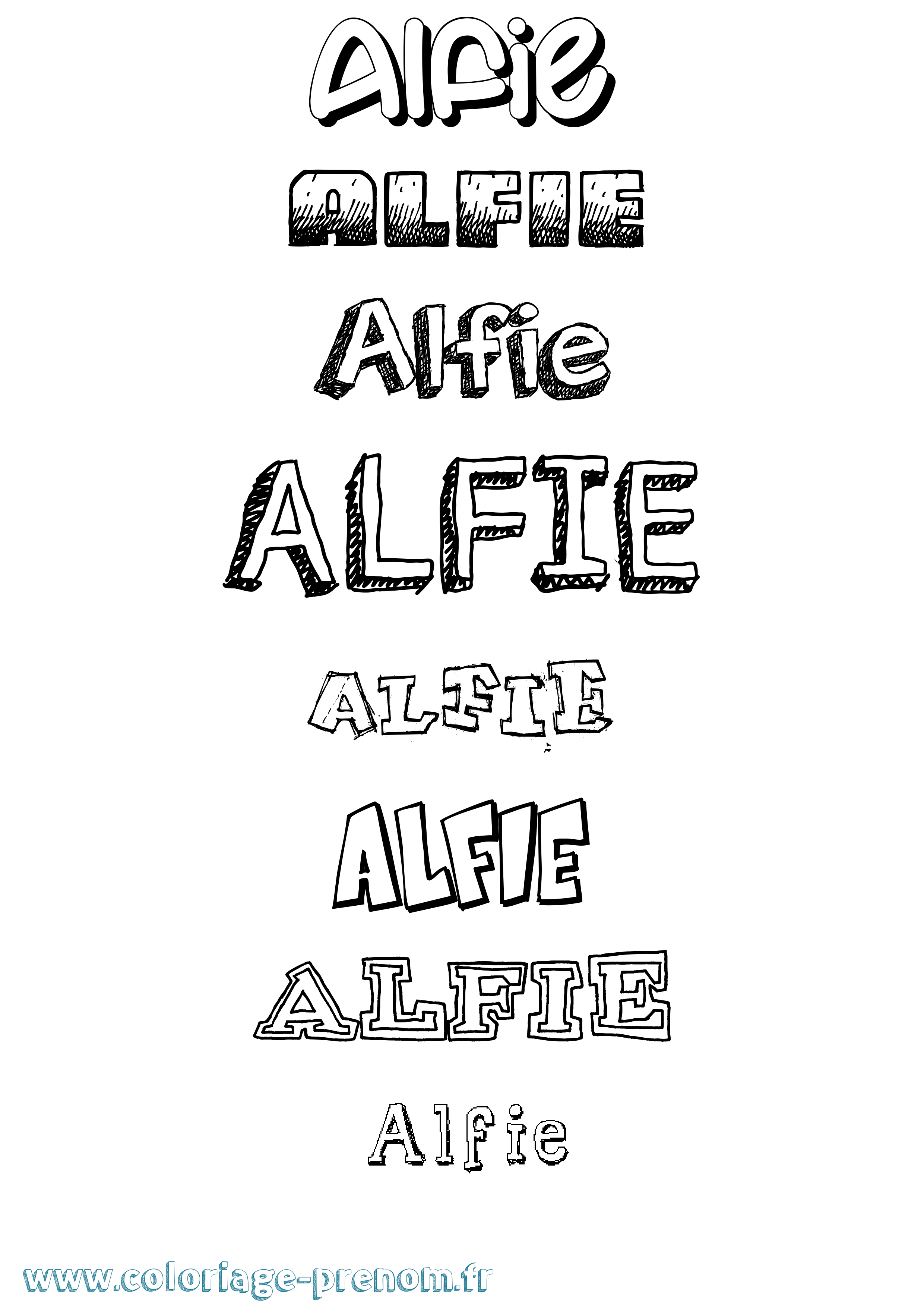 Coloriage prénom Alfie Dessiné