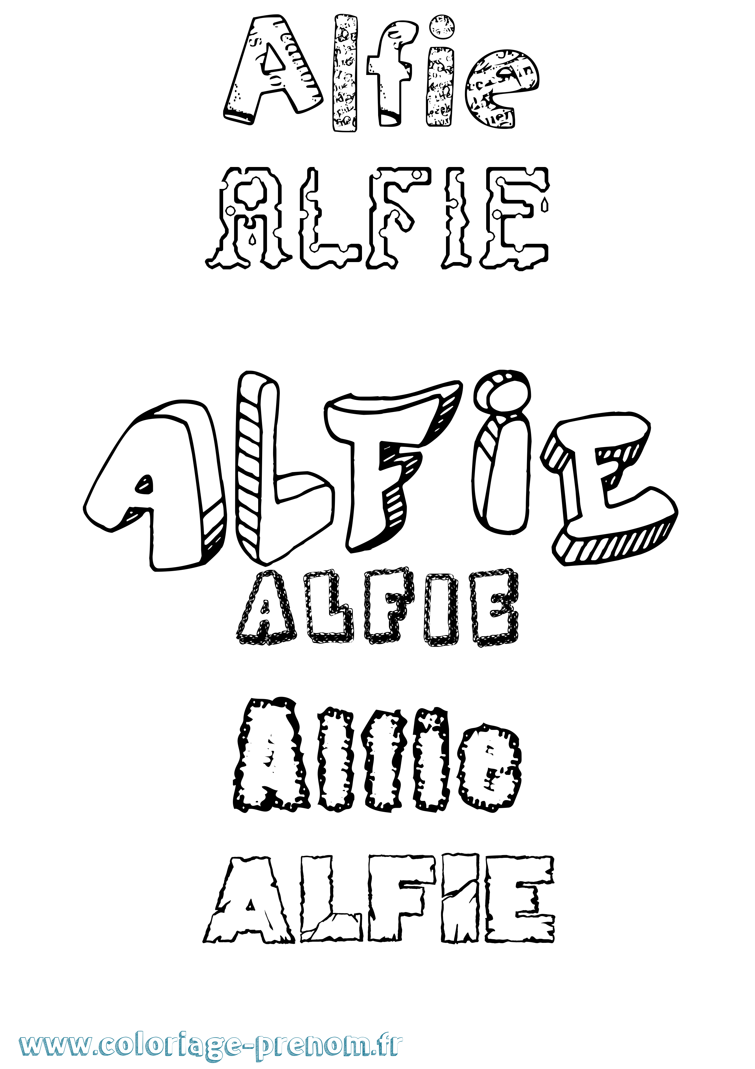Coloriage prénom Alfie Destructuré