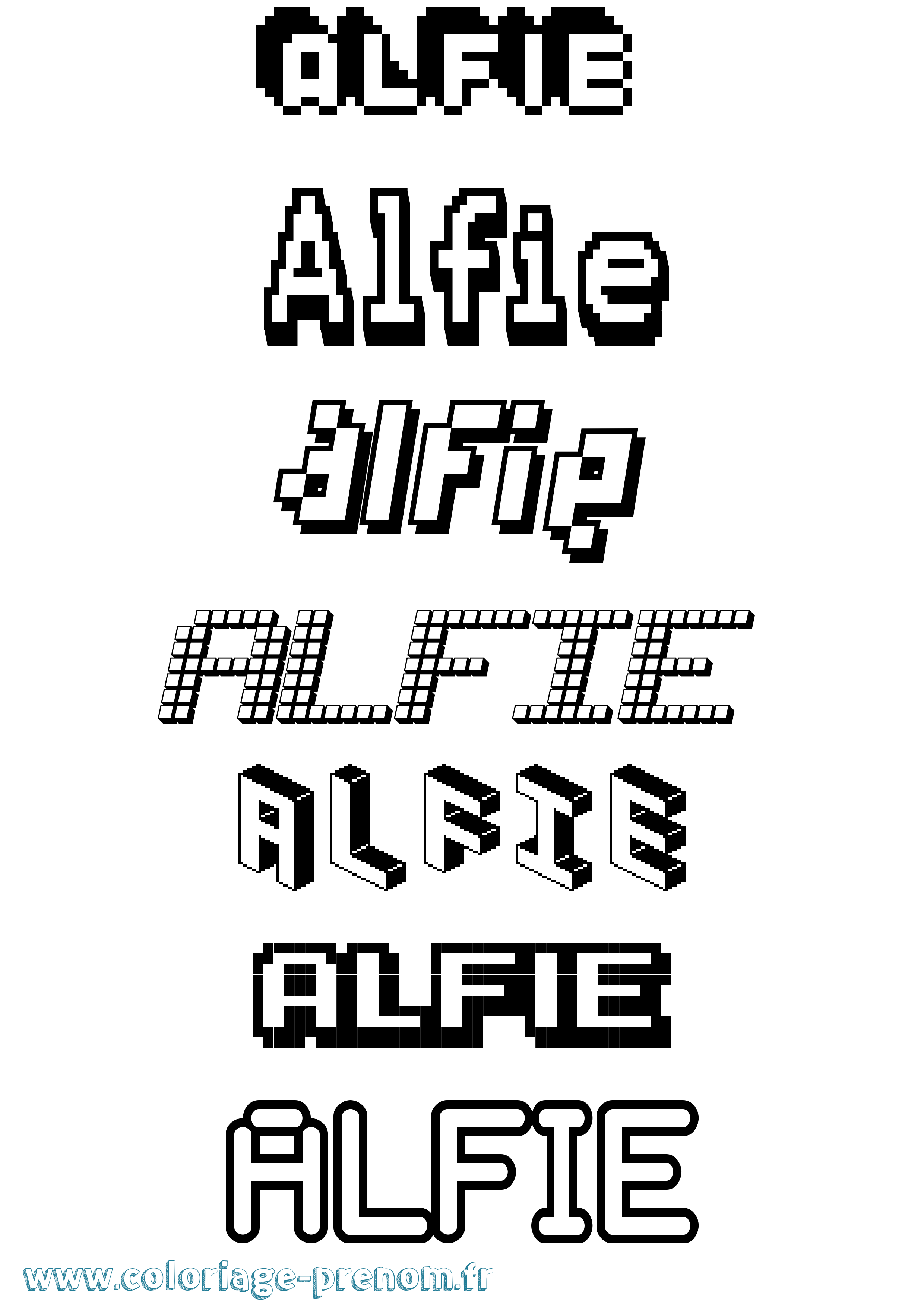 Coloriage prénom Alfie Pixel