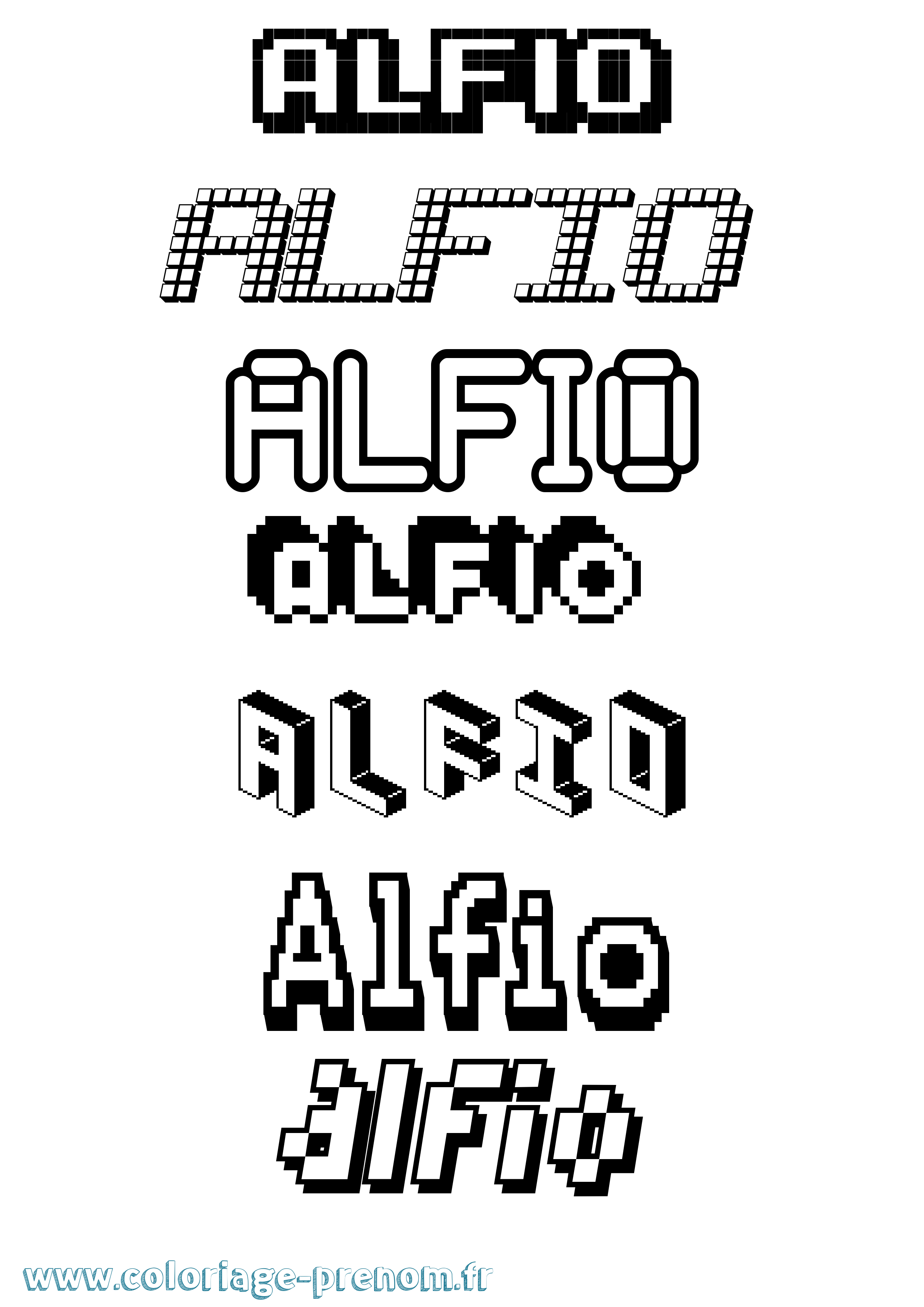 Coloriage prénom Alfio Pixel