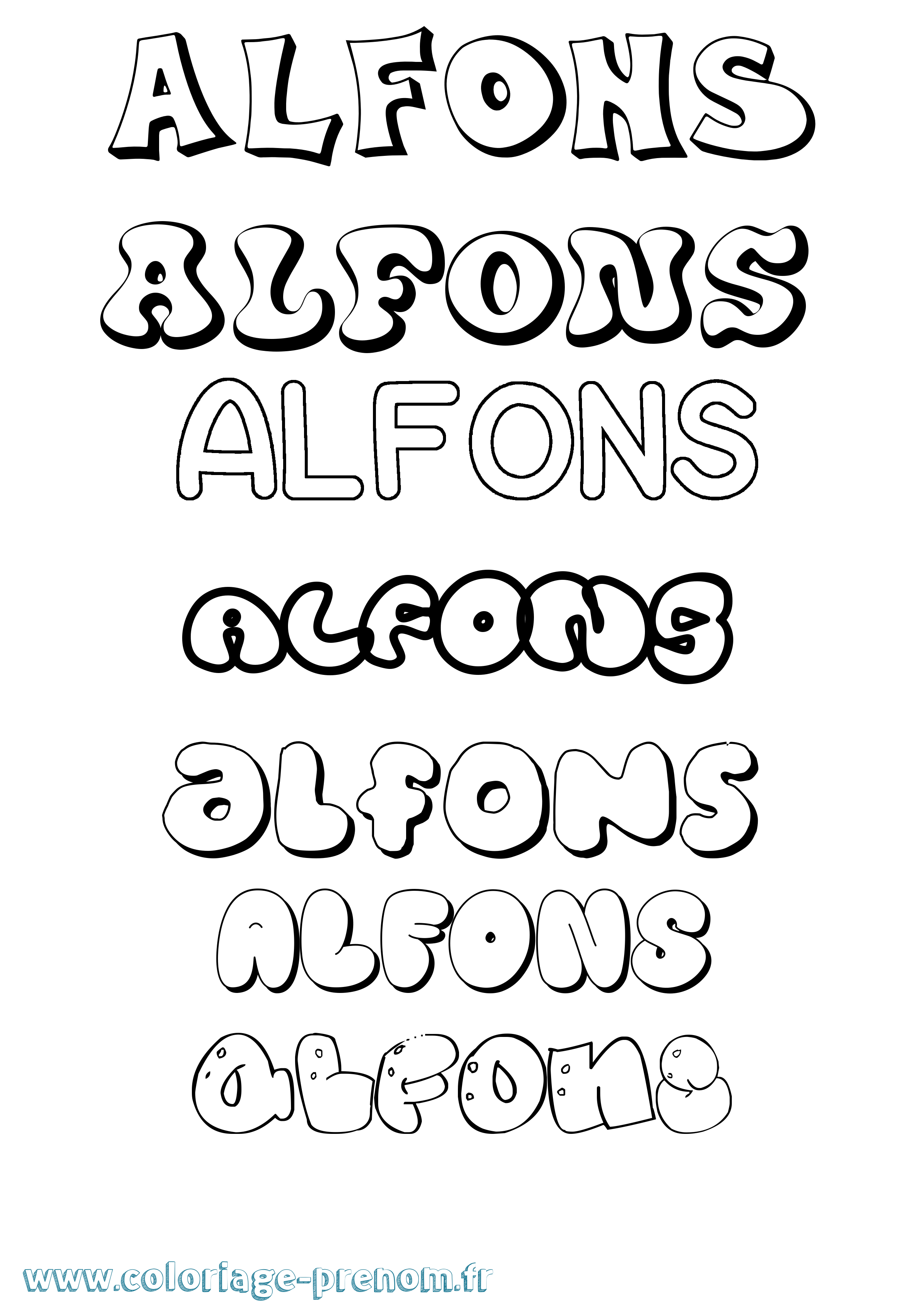 Coloriage prénom Alfons Bubble