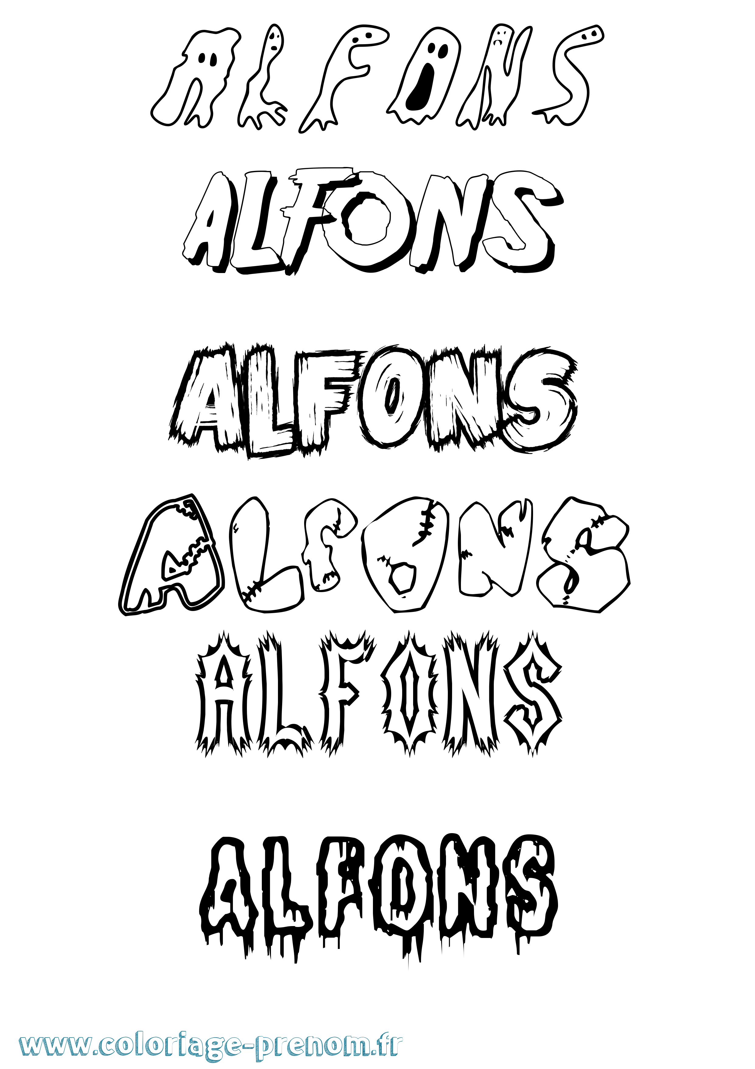 Coloriage prénom Alfons Frisson