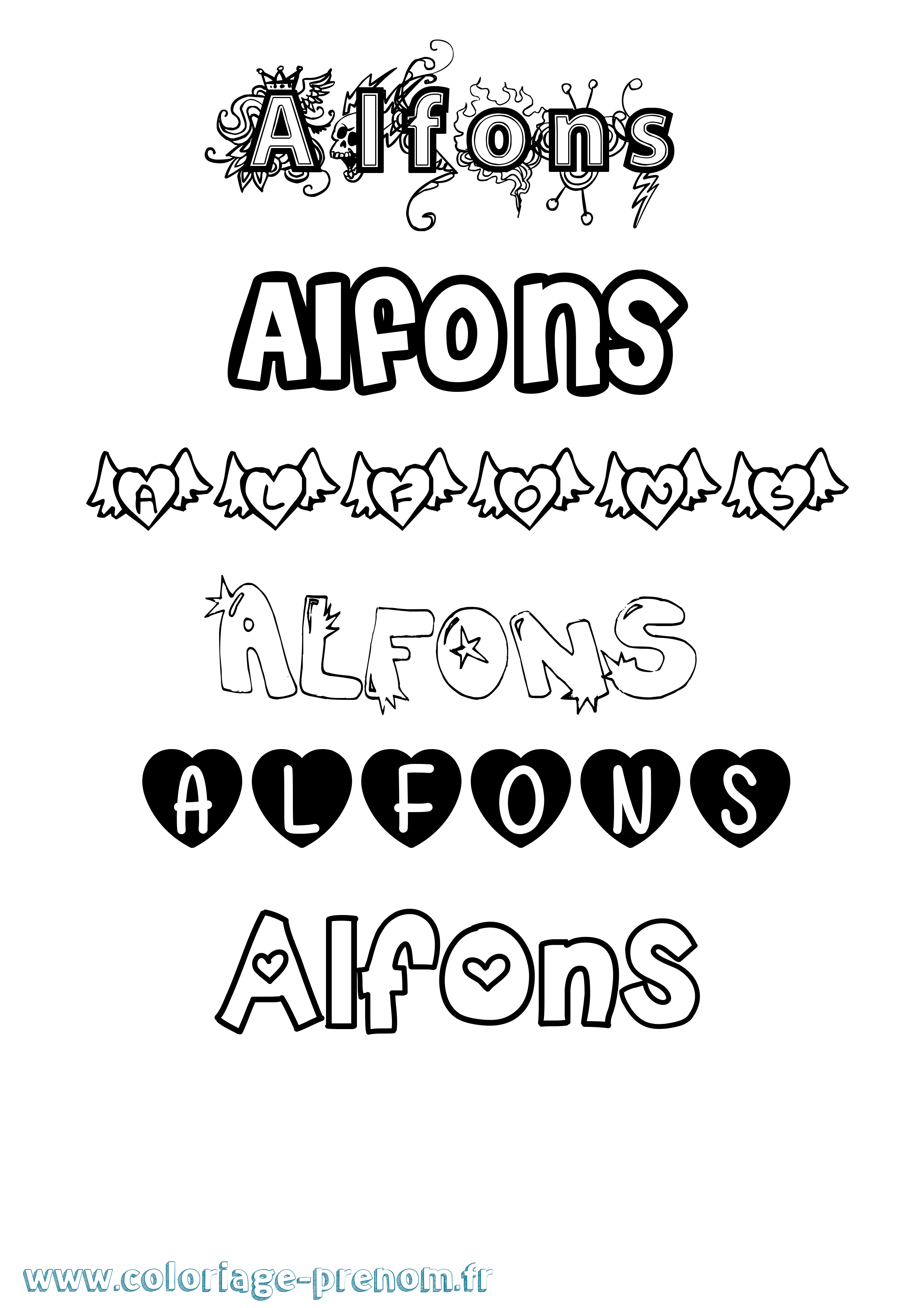 Coloriage prénom Alfons Girly