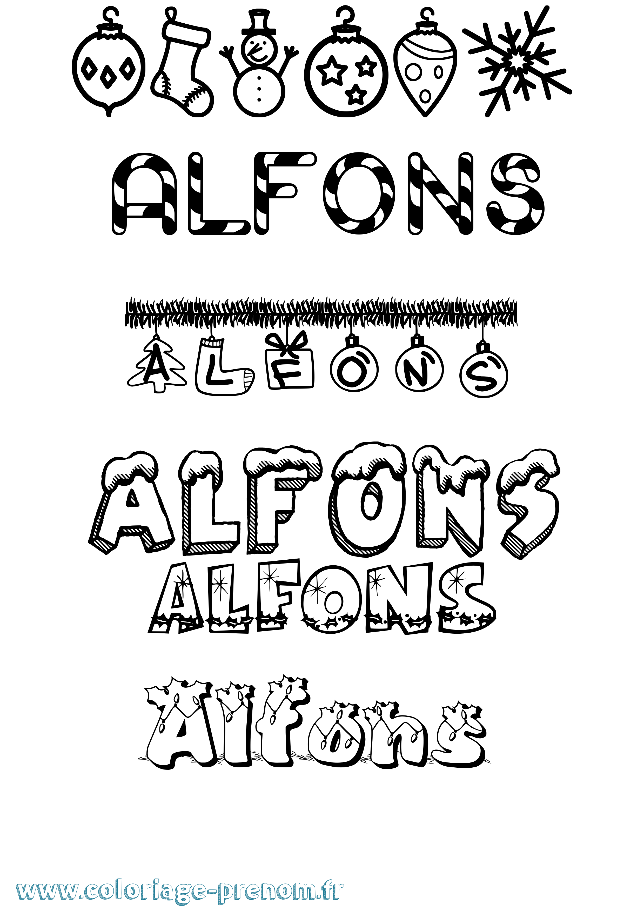 Coloriage prénom Alfons Noël