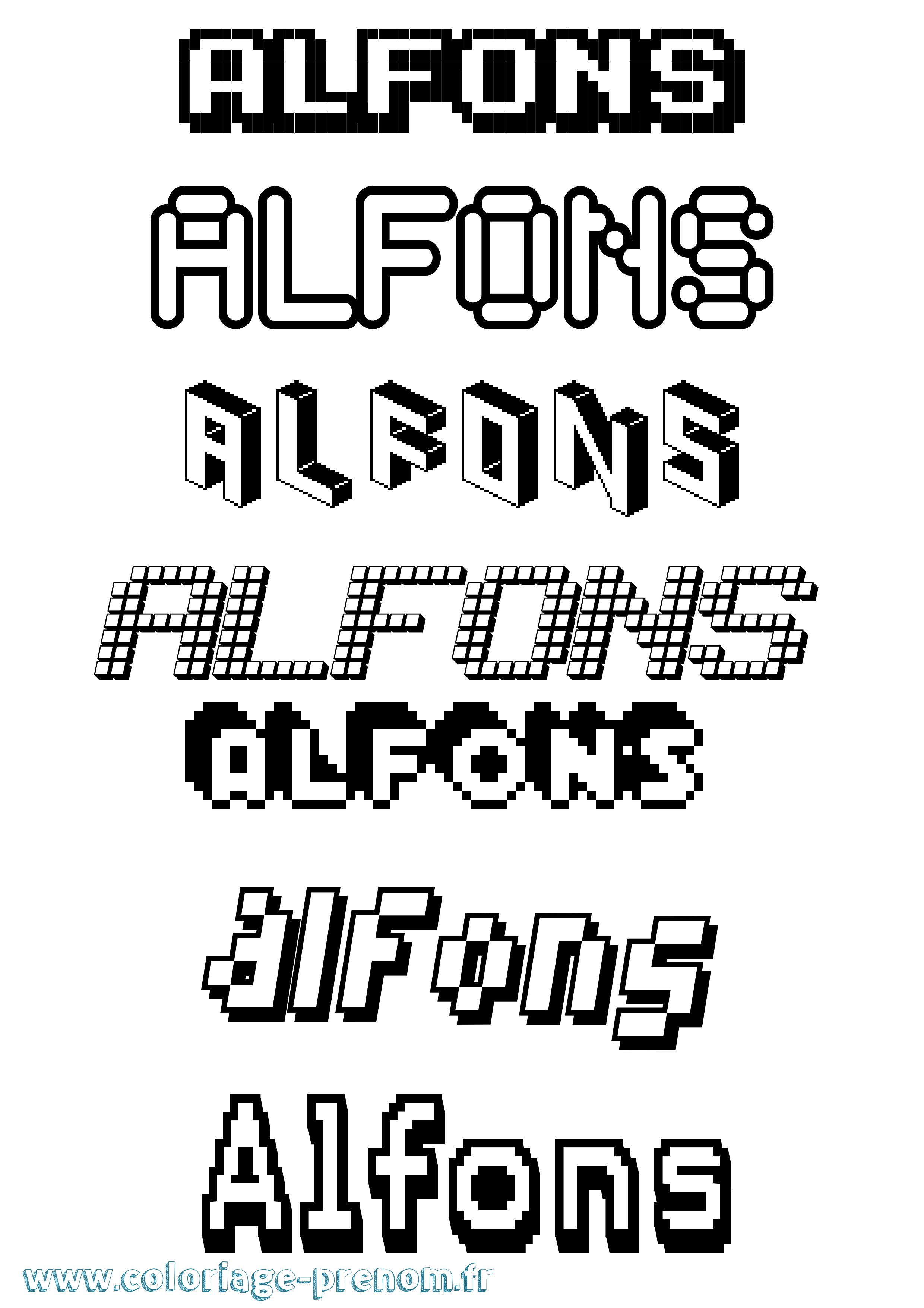 Coloriage prénom Alfons Pixel
