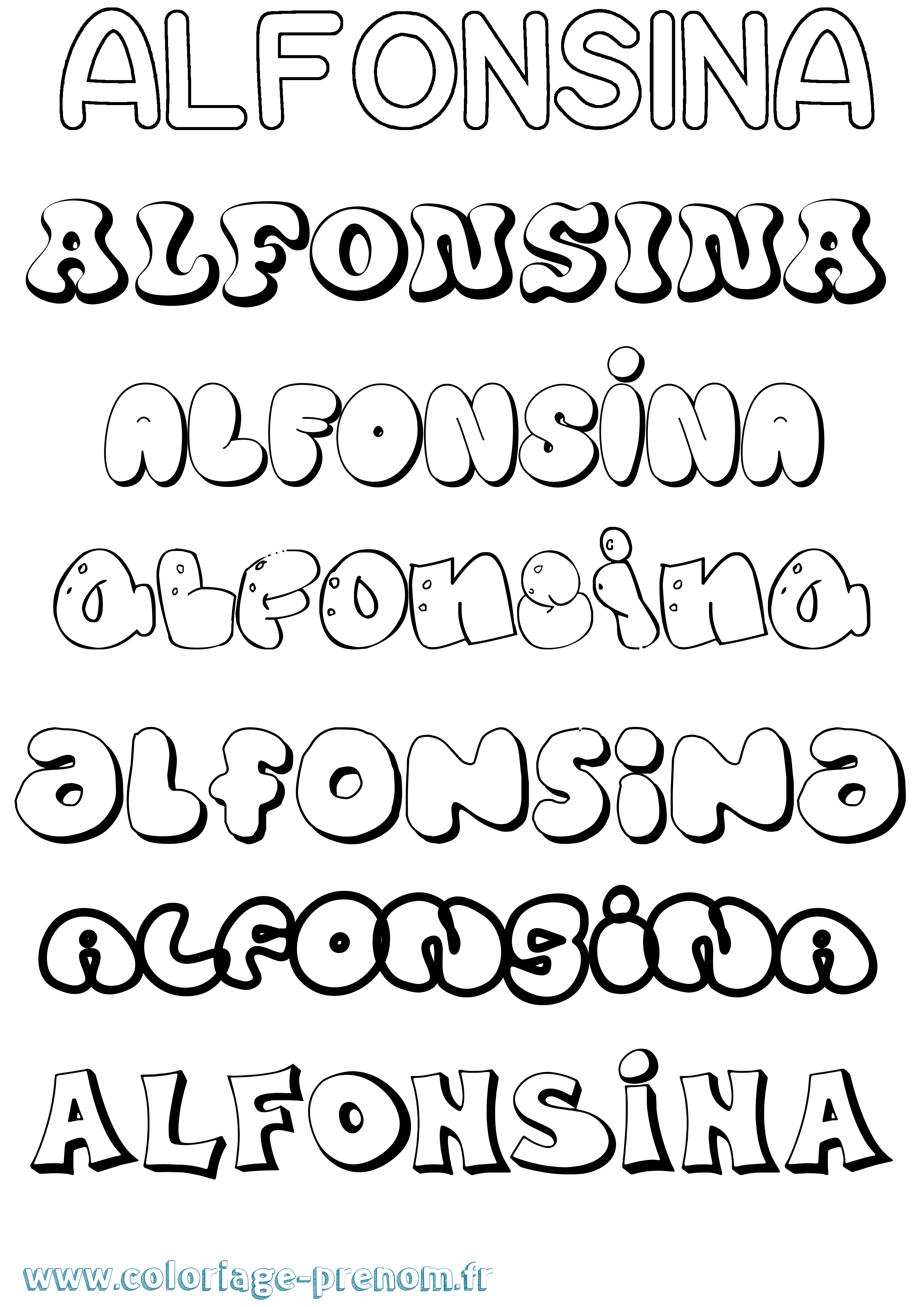 Coloriage Alfonsina Bubble Coloriage prénom Alfonsina Bubble