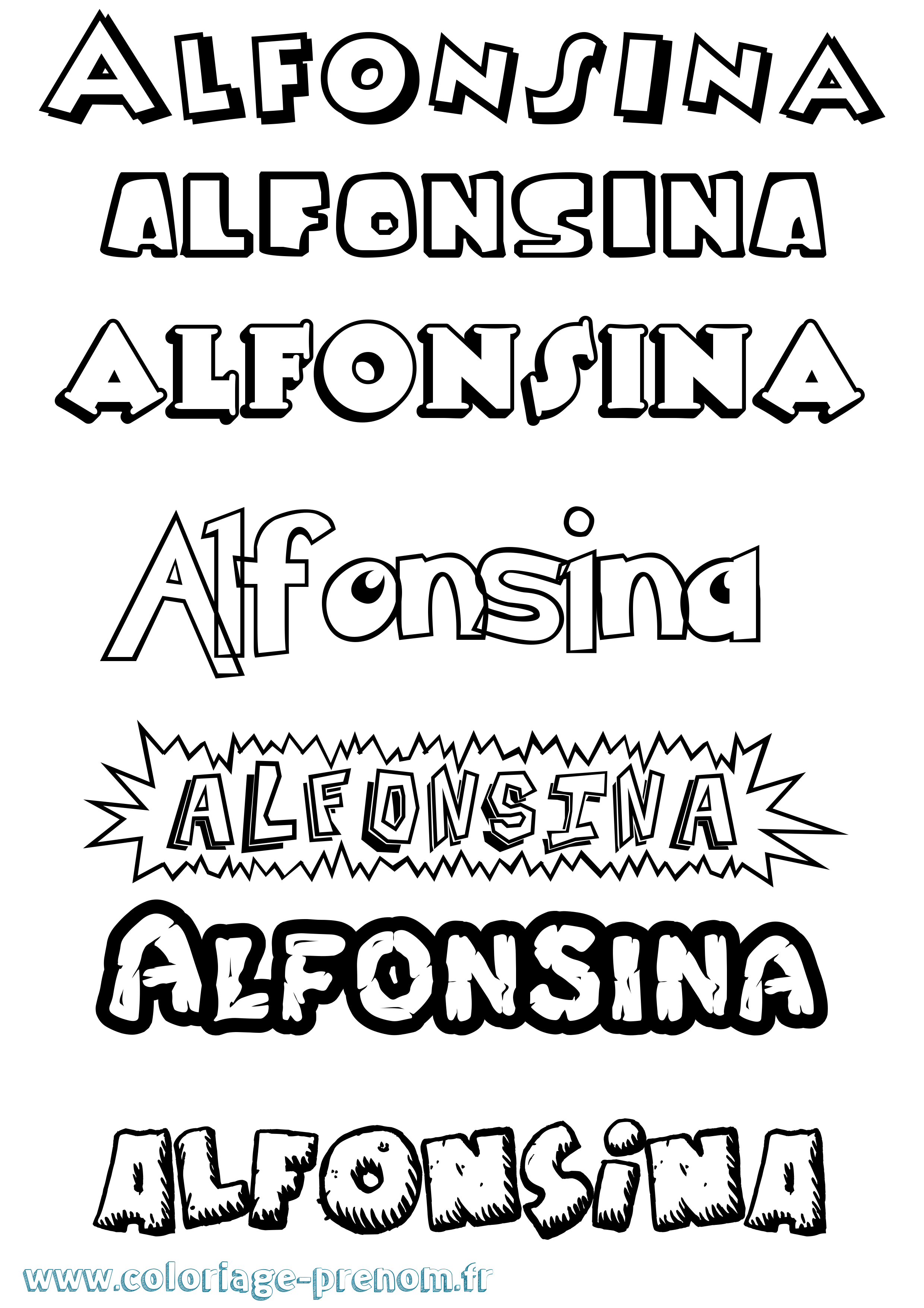 Coloriage Alfonsina Dessin Animé Coloriage prénom Alfonsina Dessin Animé