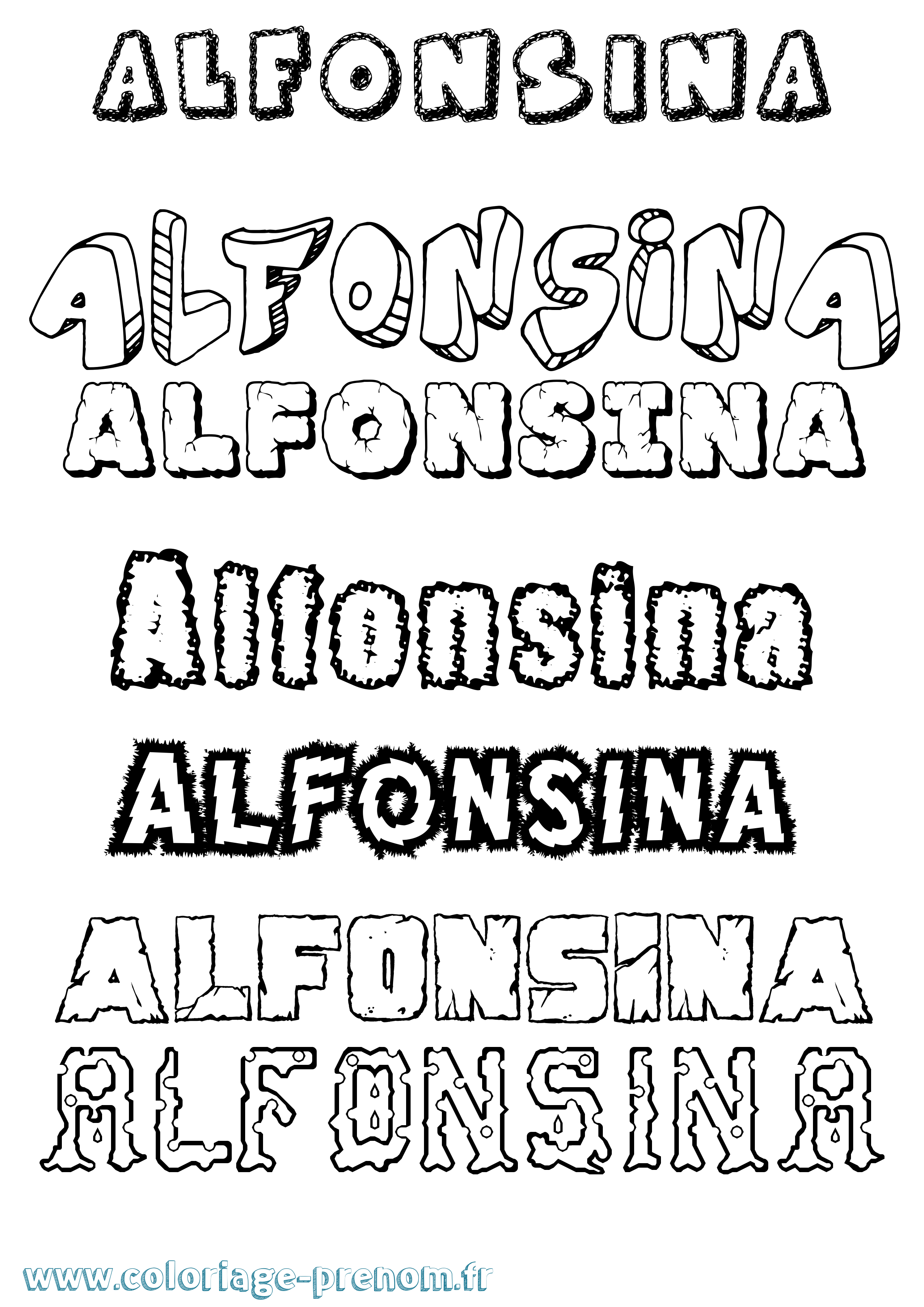 Coloriage Alfonsina Destructuré Coloriage prénom Alfonsina Destructuré