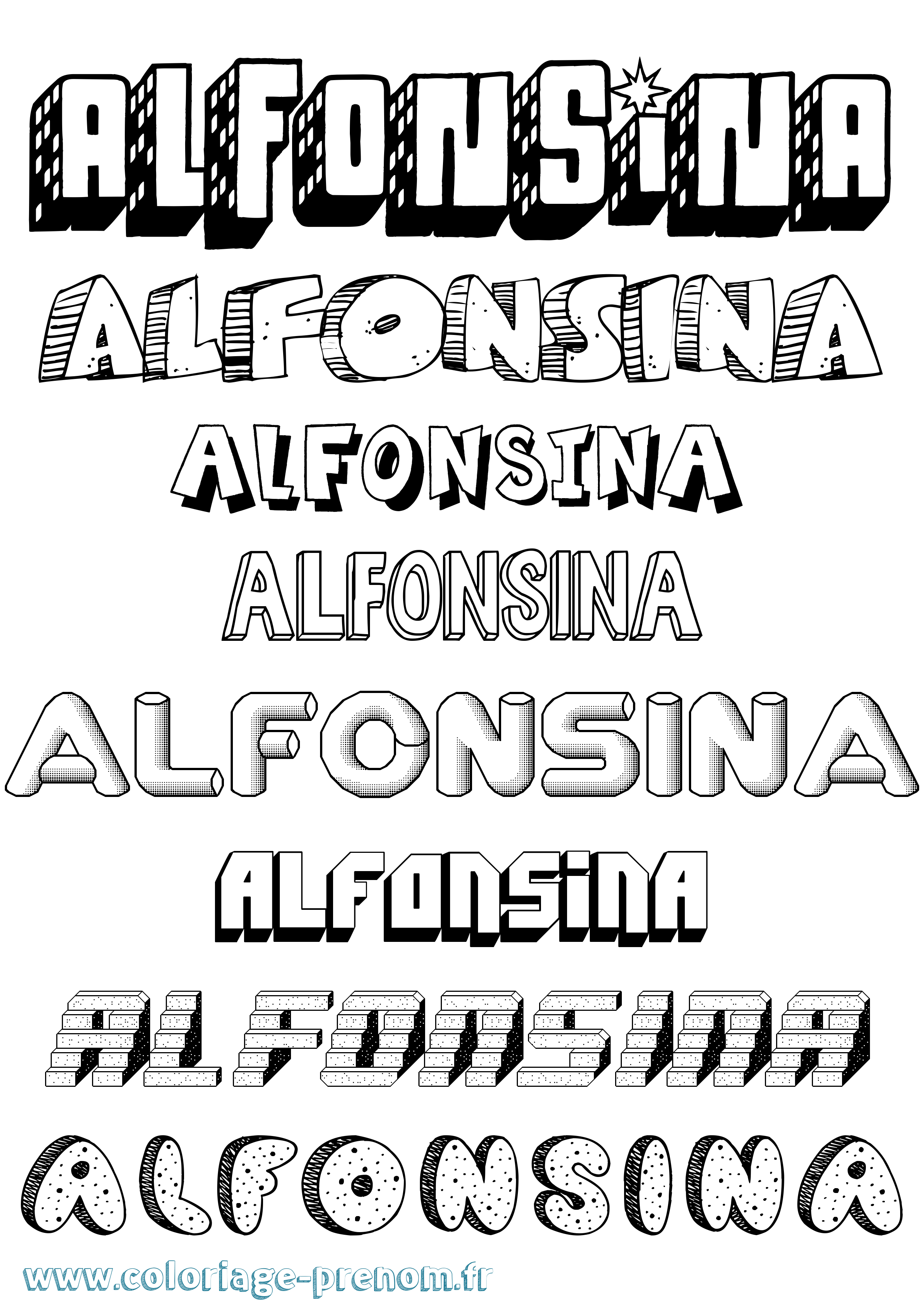 Coloriage Alfonsina Effet 3D Coloriage prénom Alfonsina Effet 3D