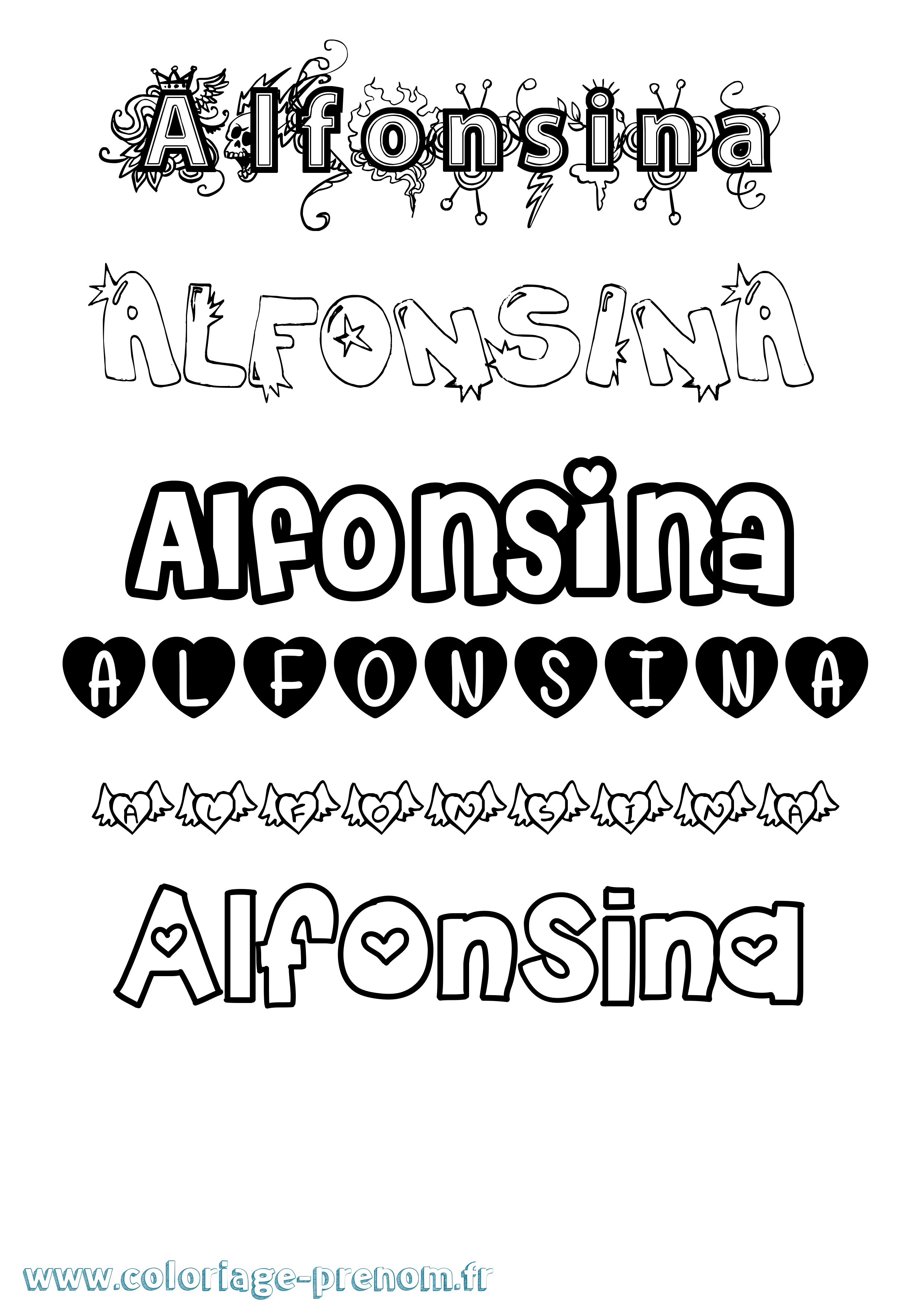 Coloriage Alfonsina Girly Coloriage prénom Alfonsina Girly