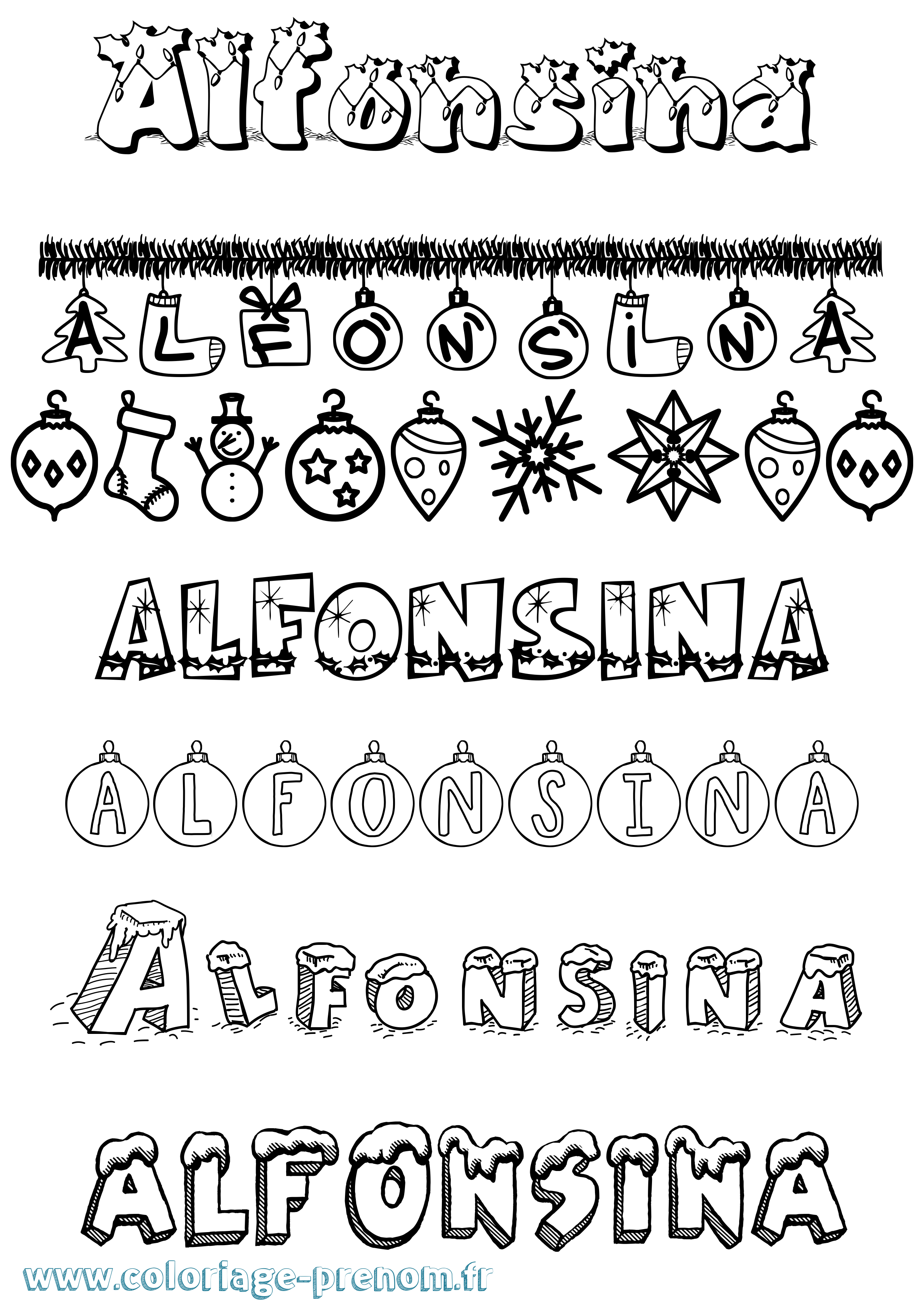 Coloriage Alfonsina Noël Coloriage prénom Alfonsina Noël