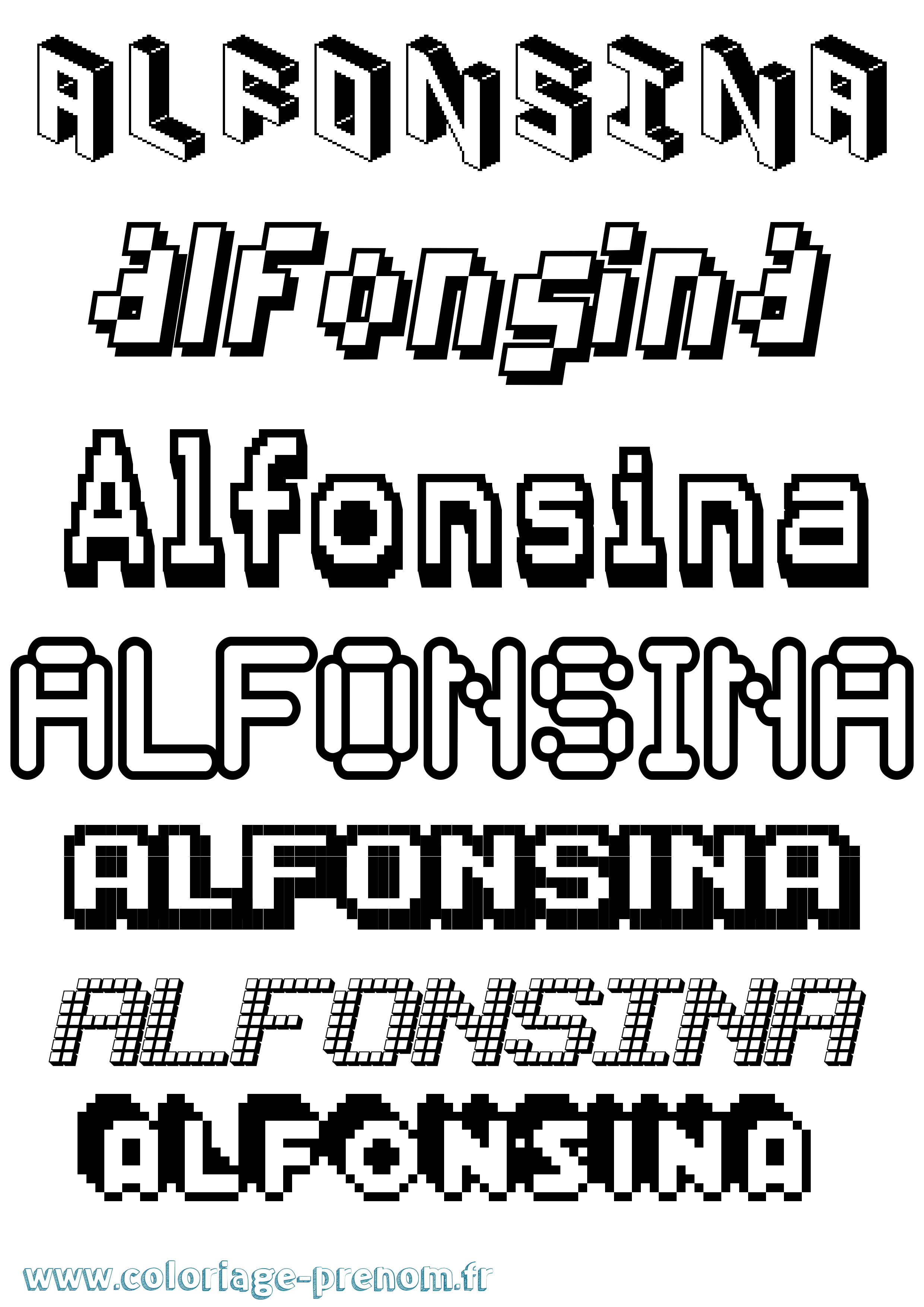 Coloriage Alfonsina Pixel Coloriage prénom Alfonsina Pixel
