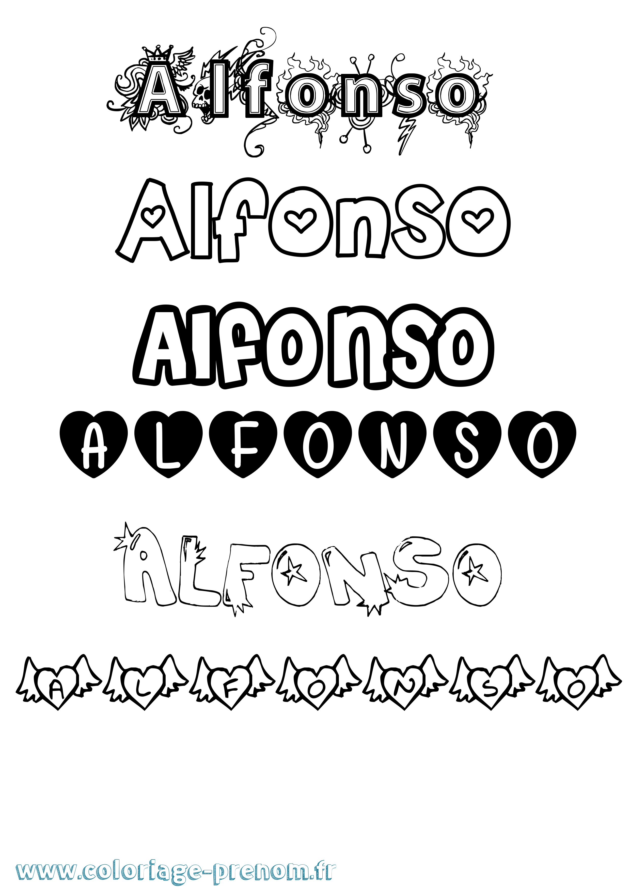 Coloriage prénom Alfonso Girly