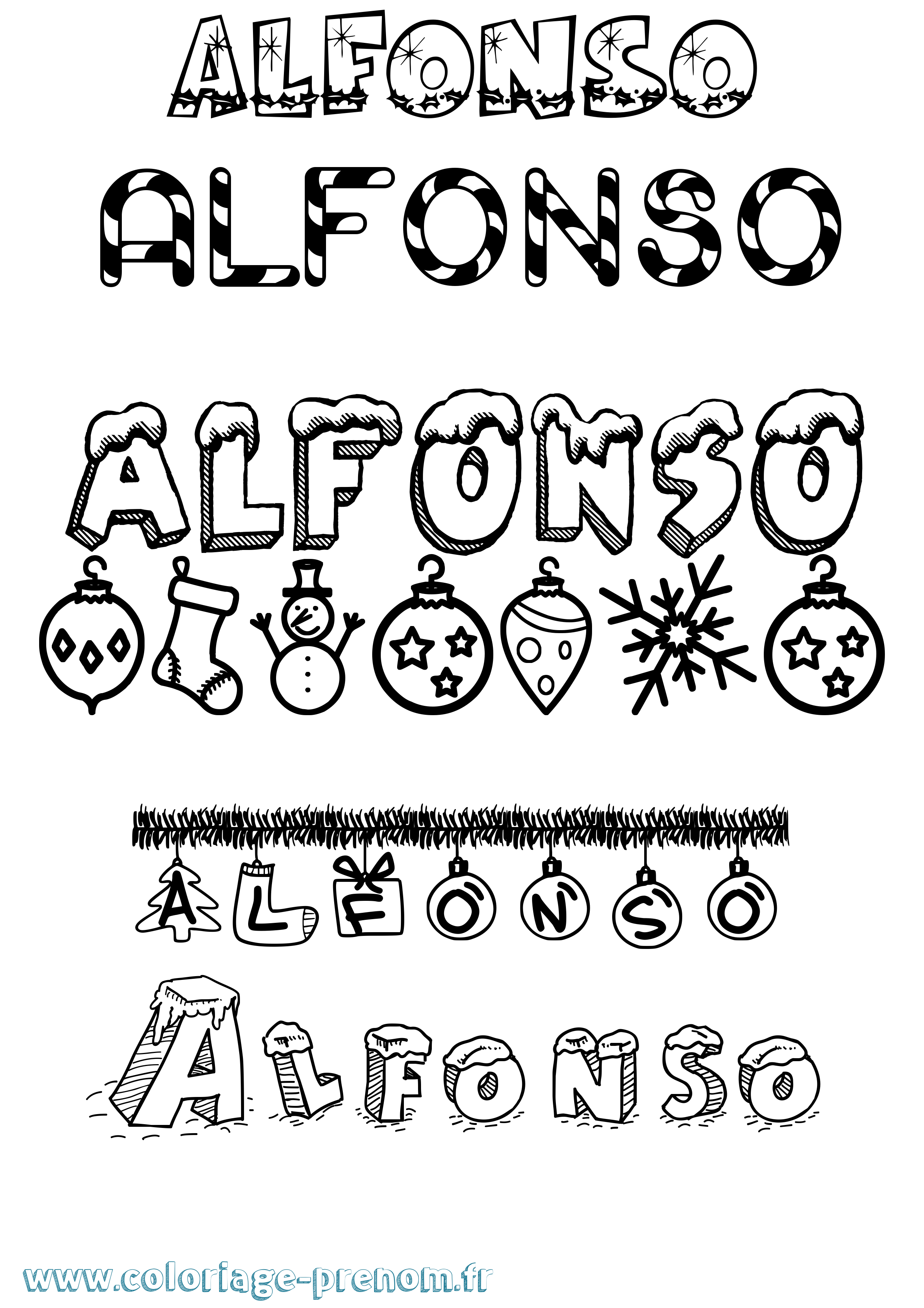 Coloriage prénom Alfonso Noël