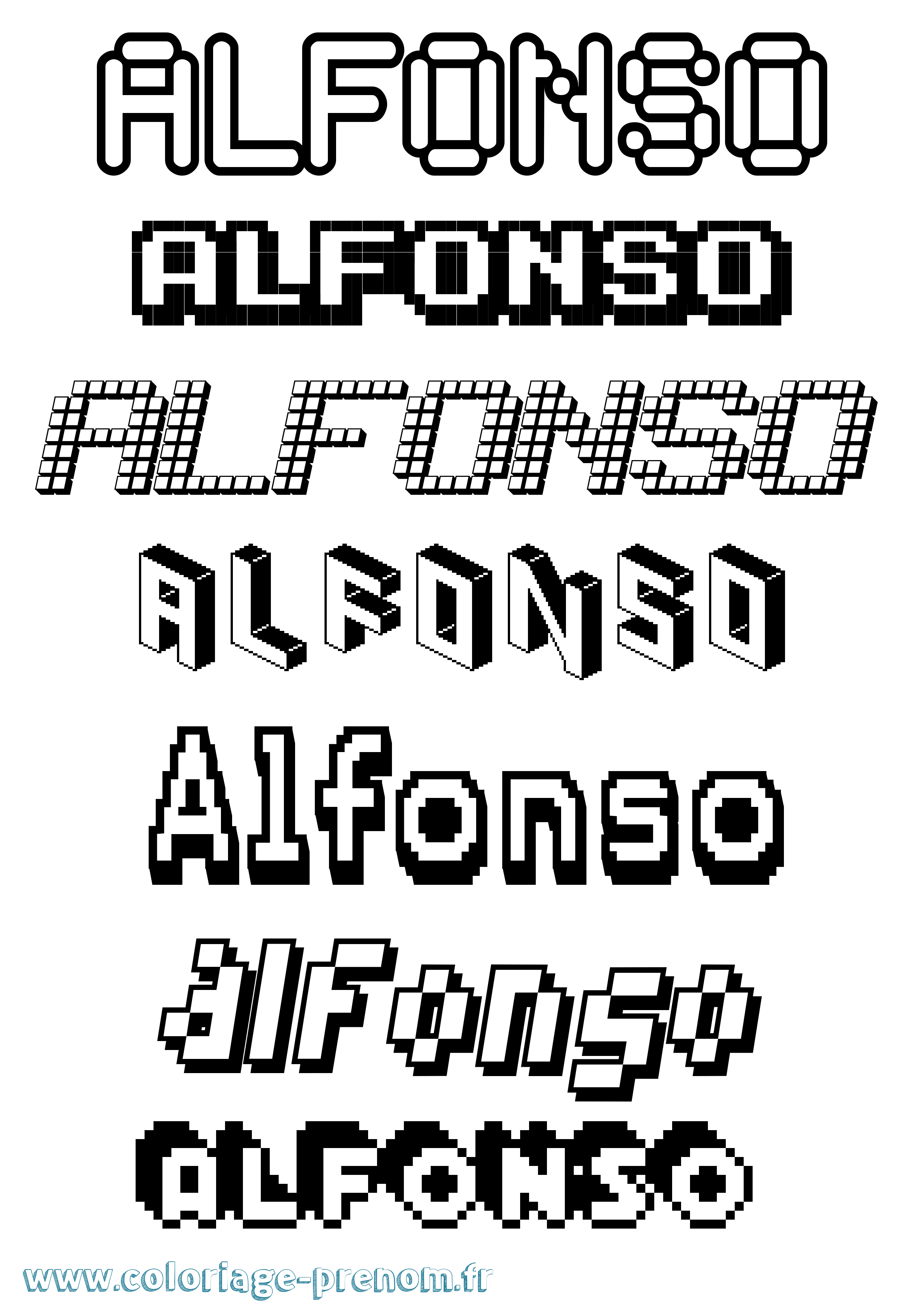 Coloriage prénom Alfonso Pixel