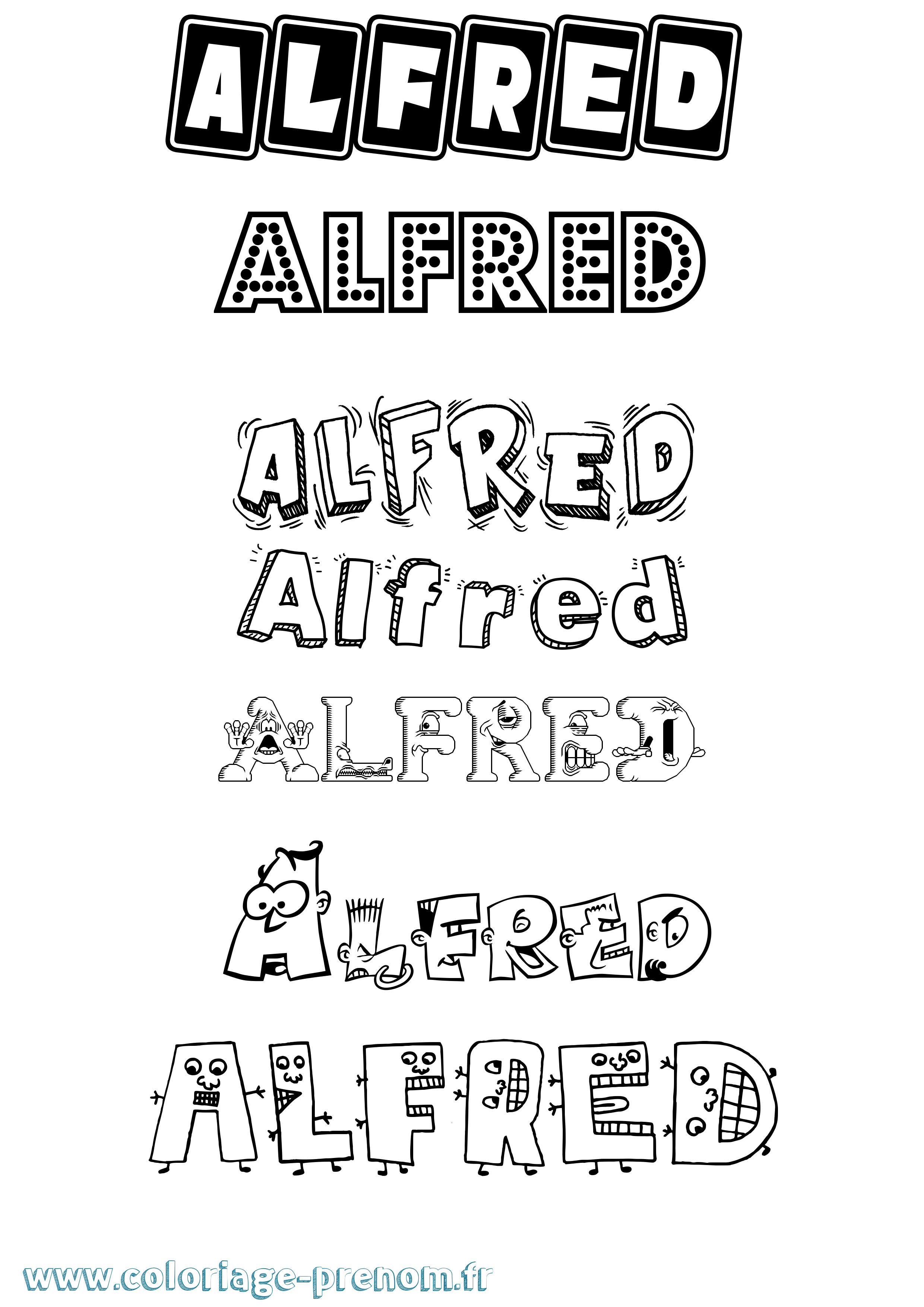 Coloriage prénom Alfred Fun