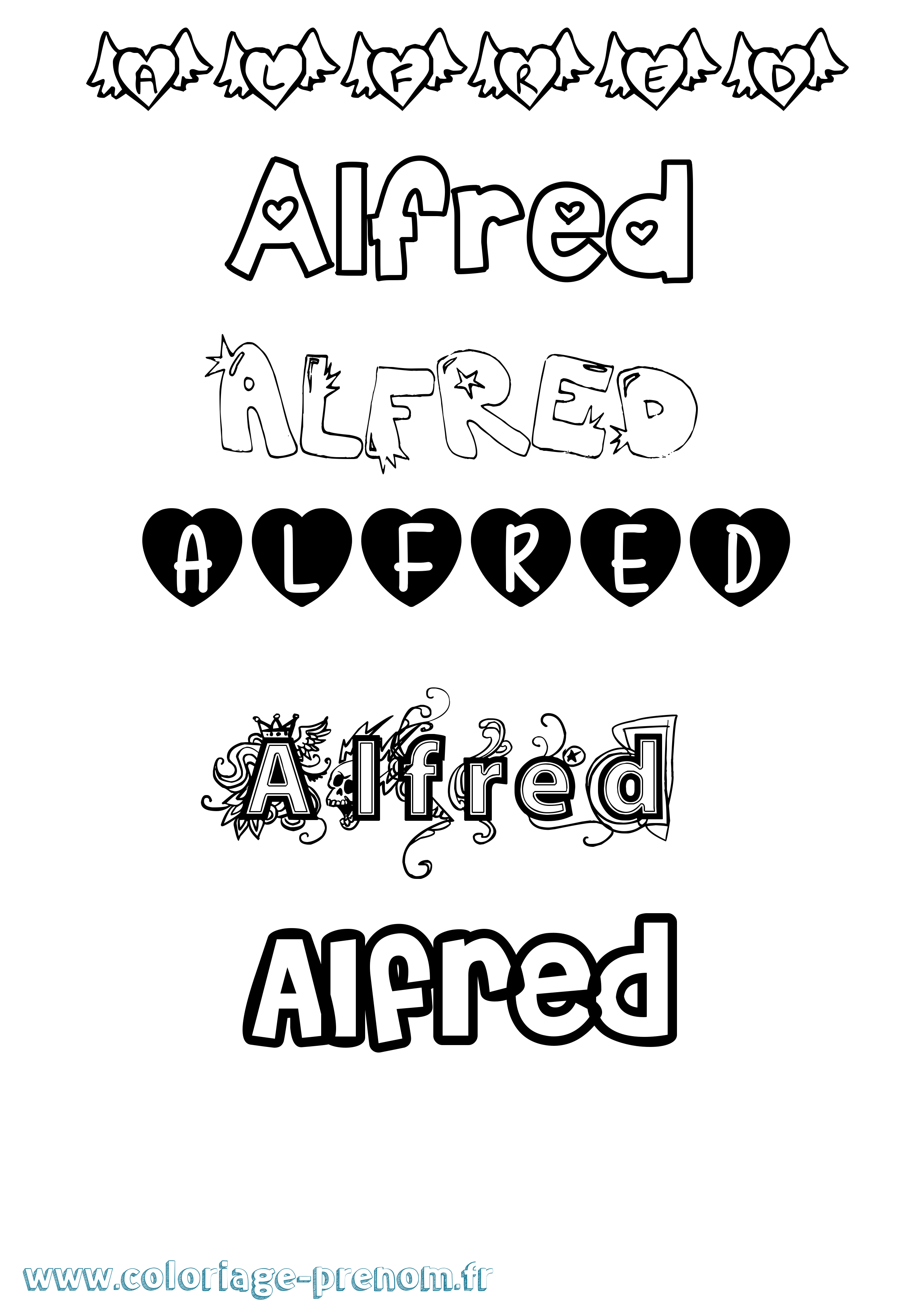 Coloriage prénom Alfred Girly