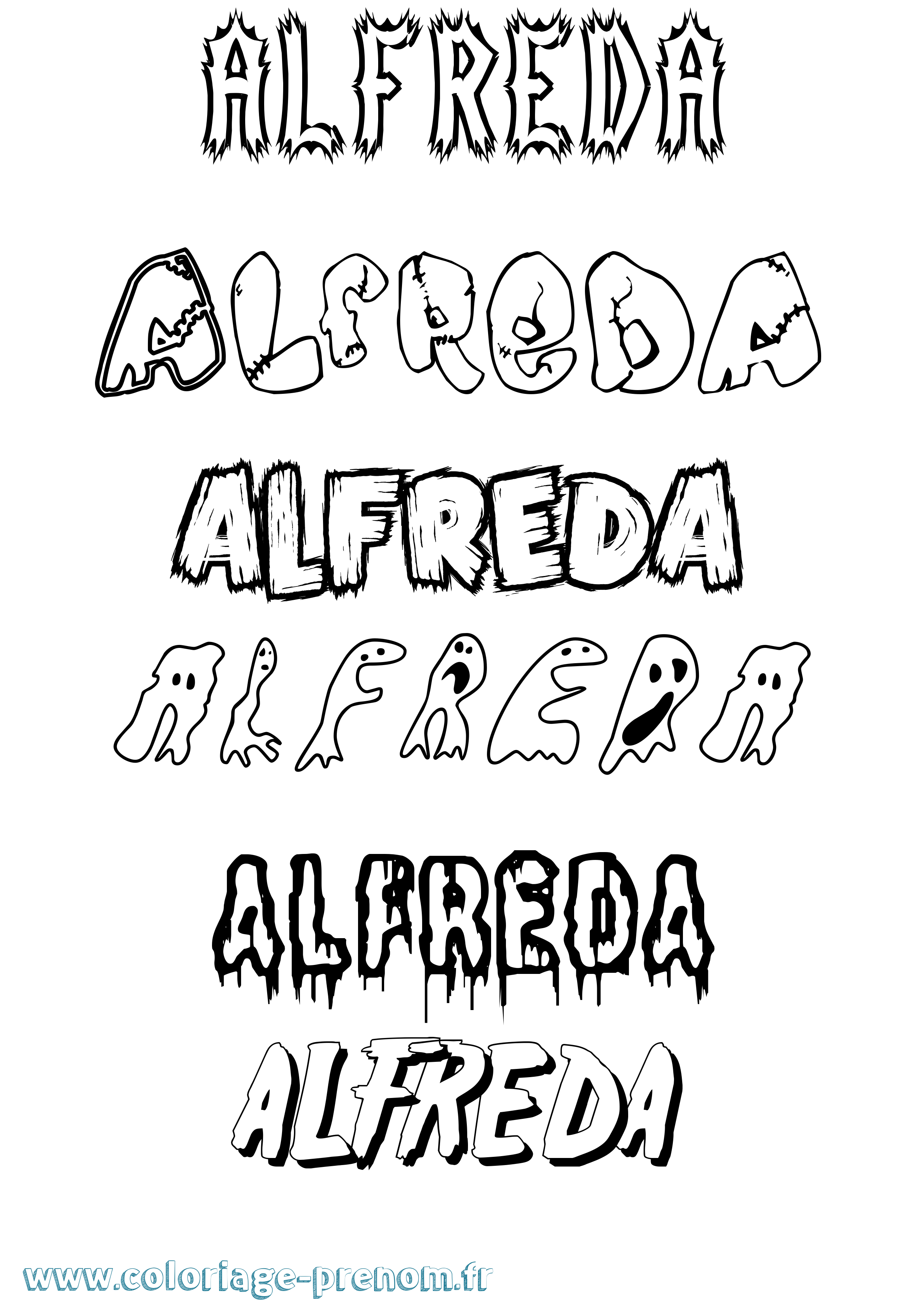 Coloriage prénom Alfreda Frisson