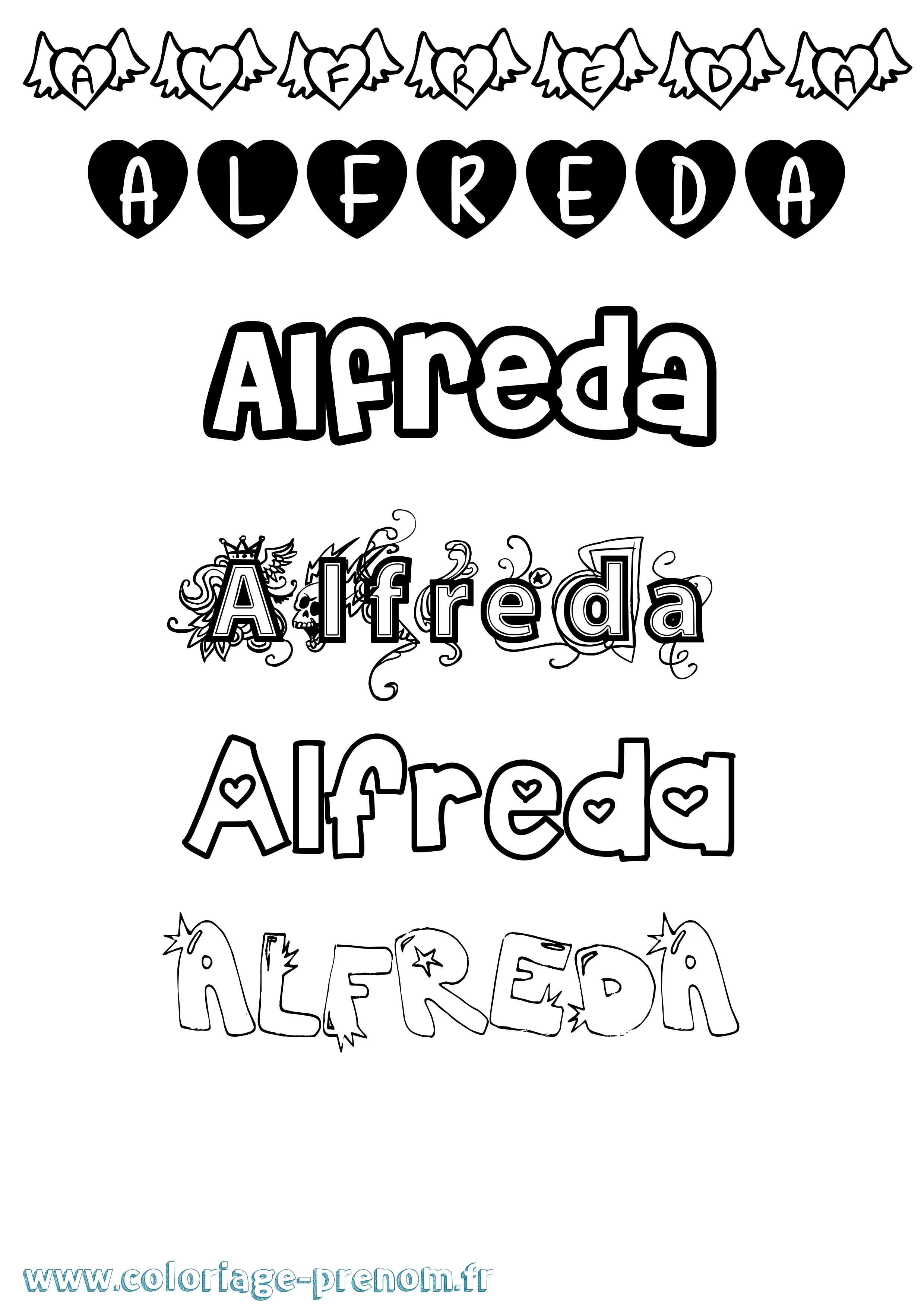 Coloriage prénom Alfreda Girly