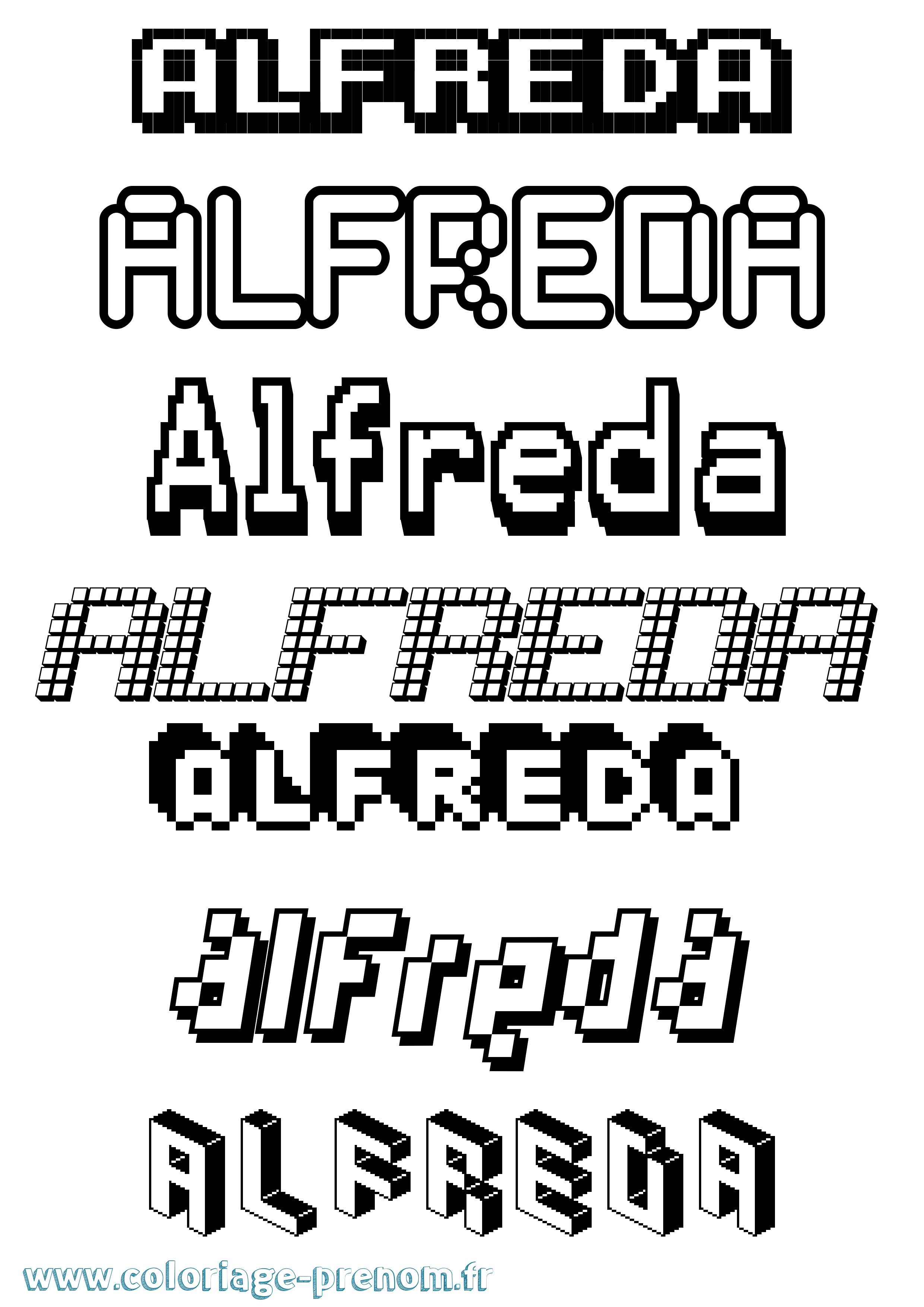Coloriage prénom Alfreda Pixel