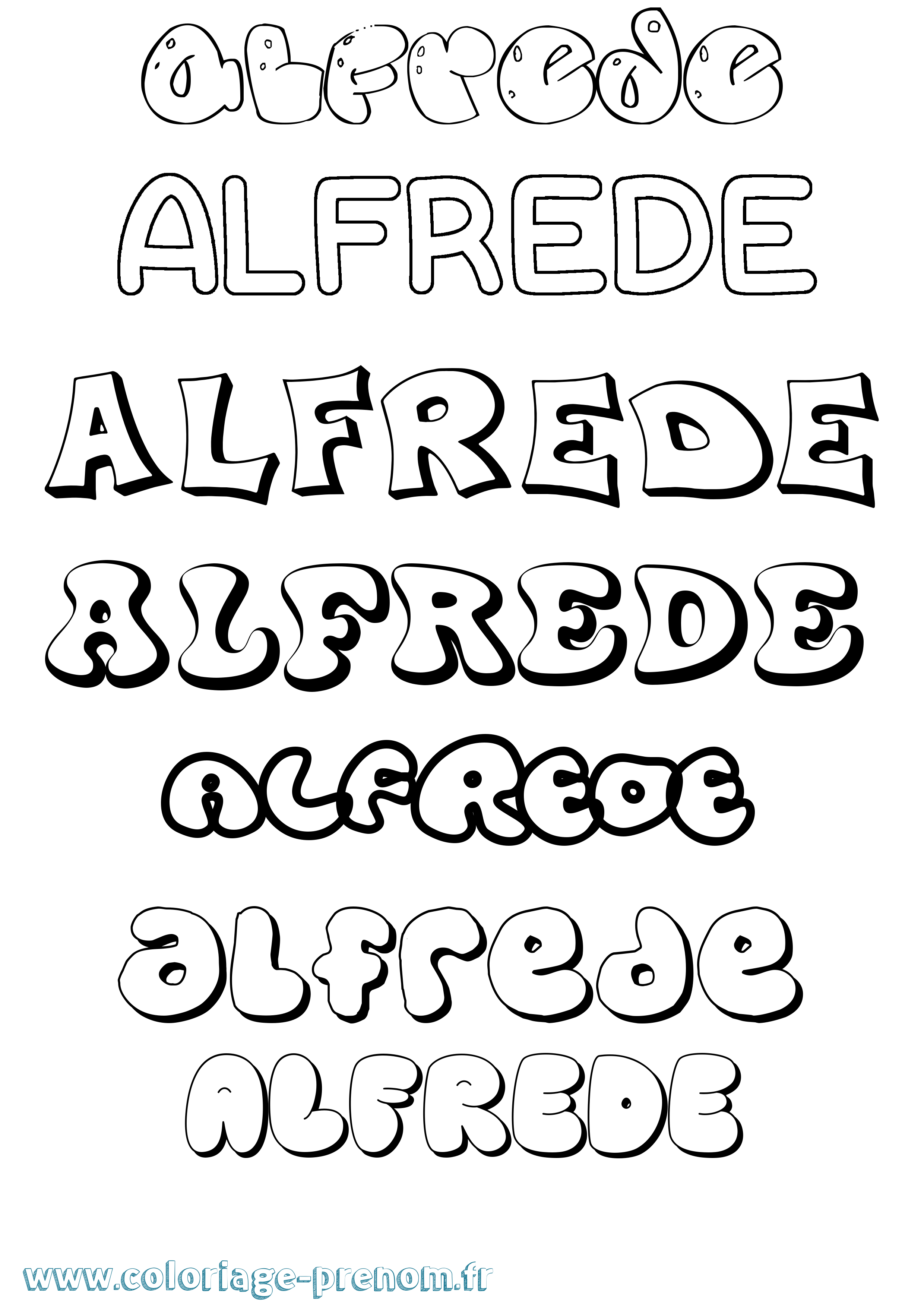 Coloriage prénom Alfrede Bubble