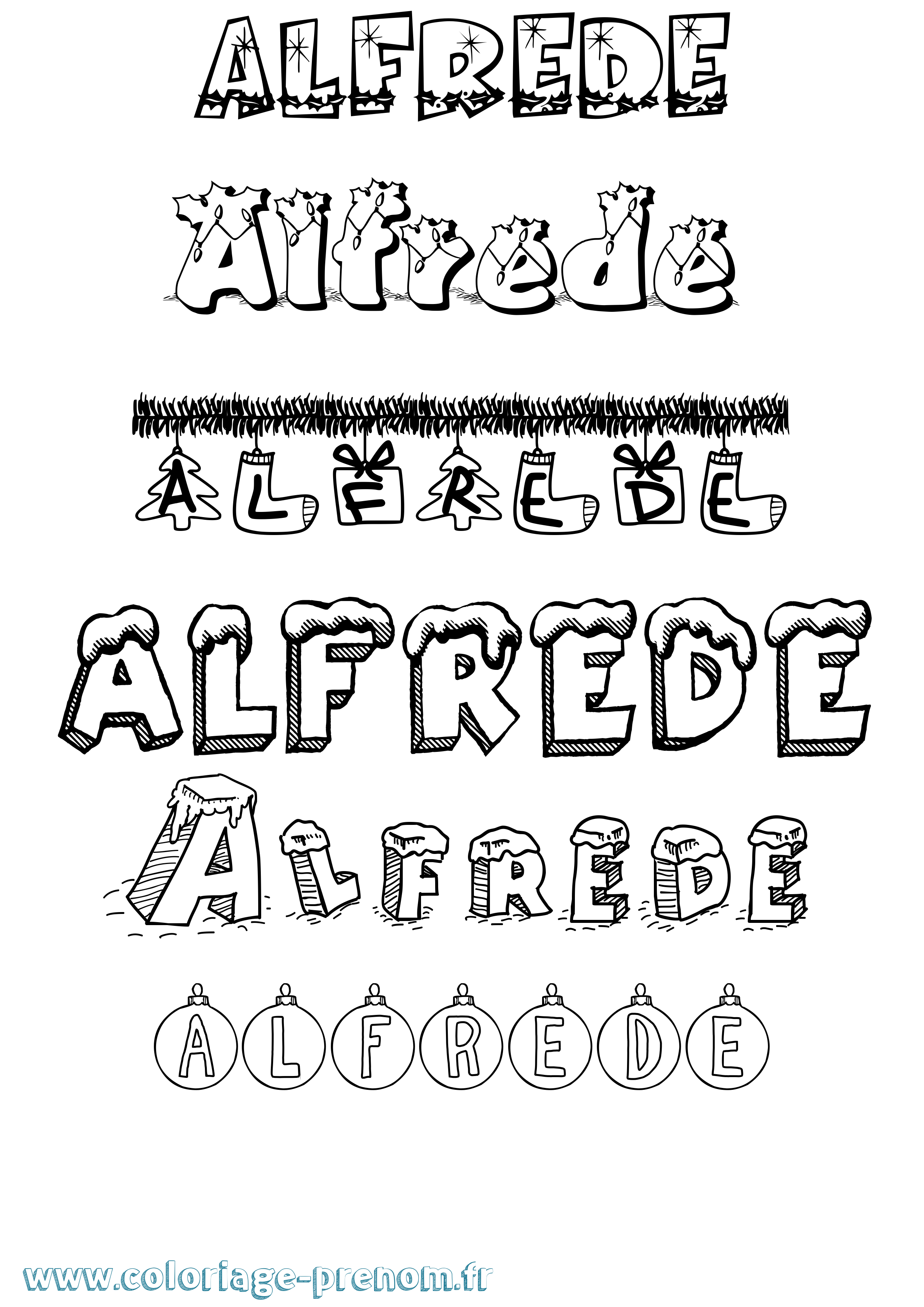 Coloriage prénom Alfrede Noël