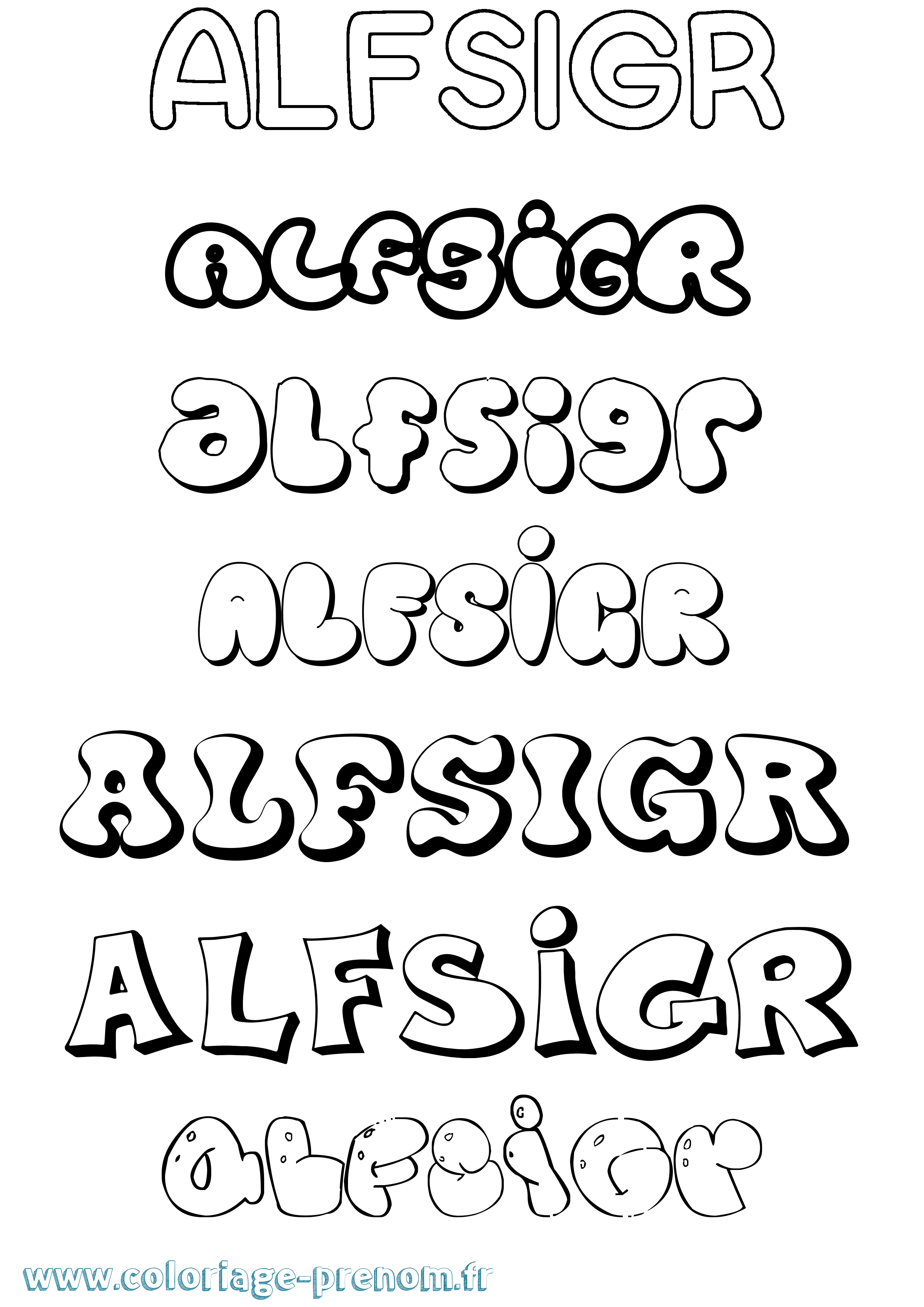 Coloriage prénom Alfsigr Bubble