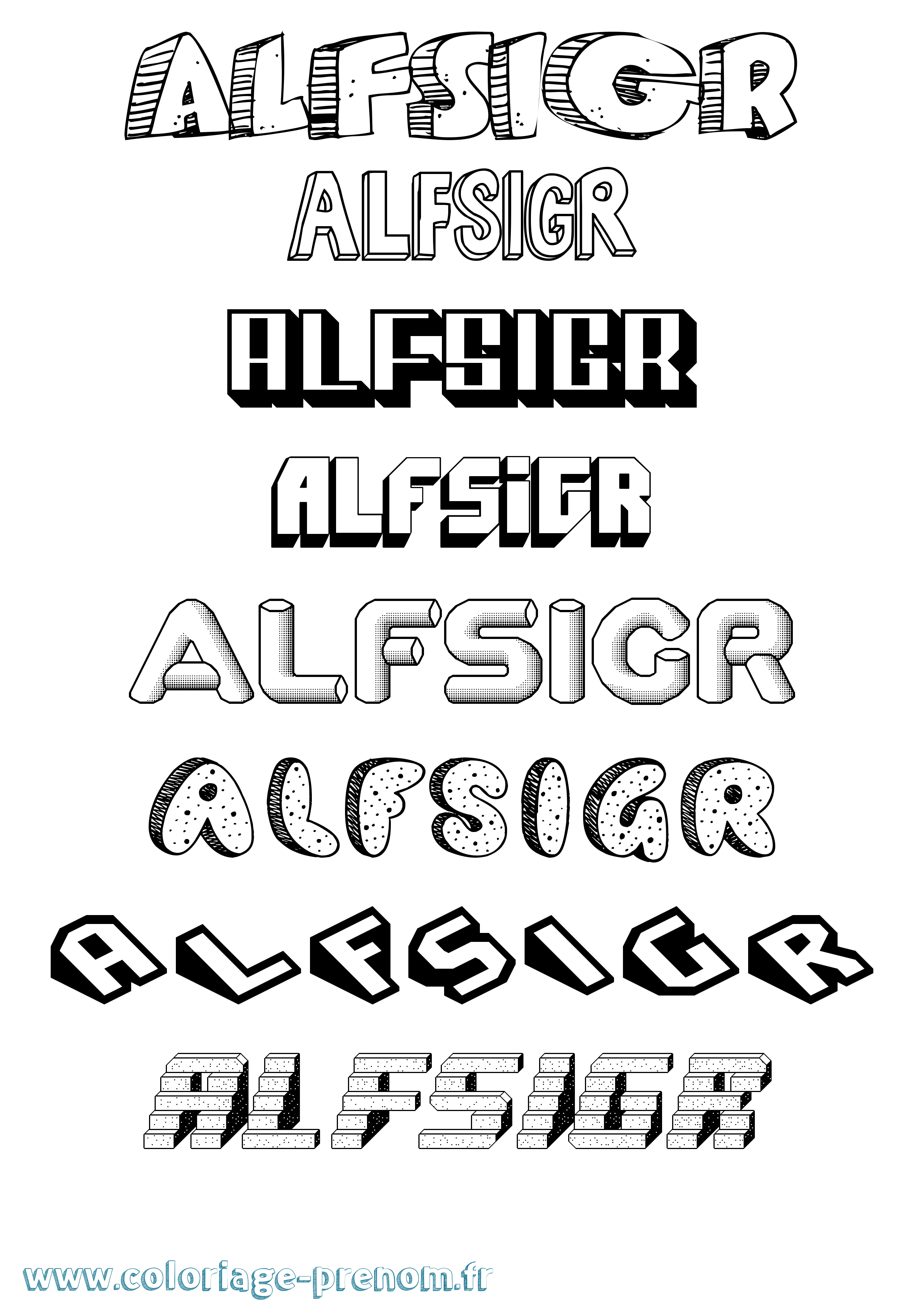 Coloriage Alfsigr Effet 3D Coloriage prénom Alfsigr Effet 3D