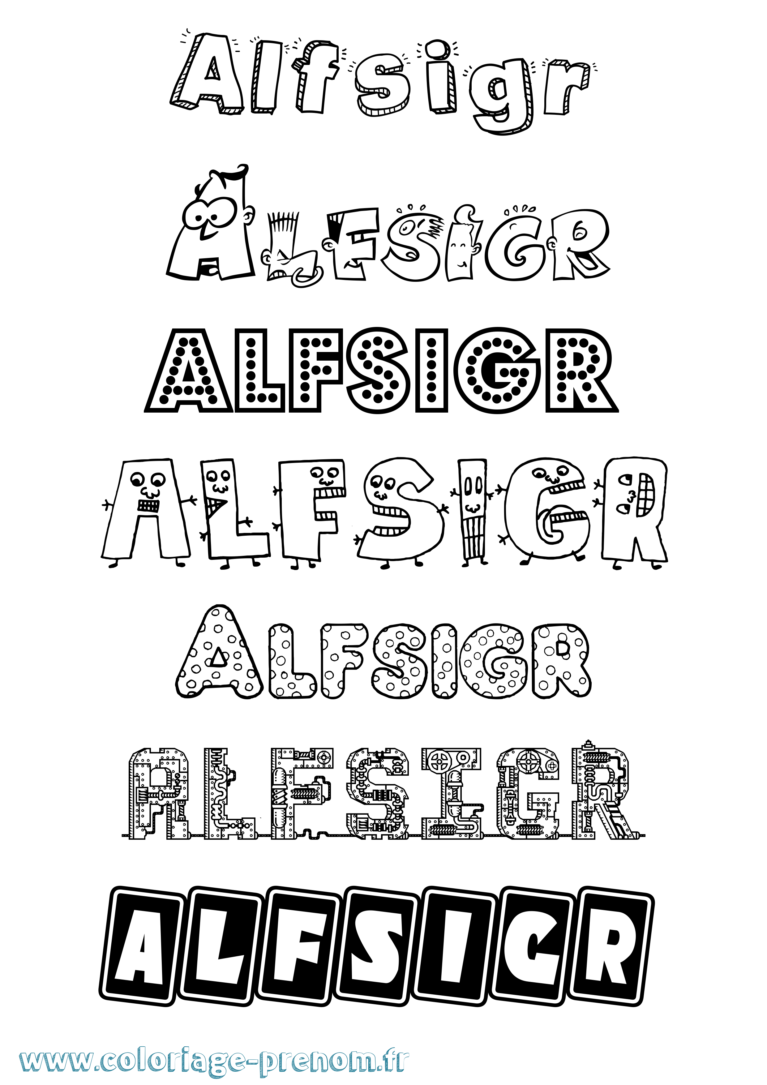 Coloriage prénom Alfsigr Fun