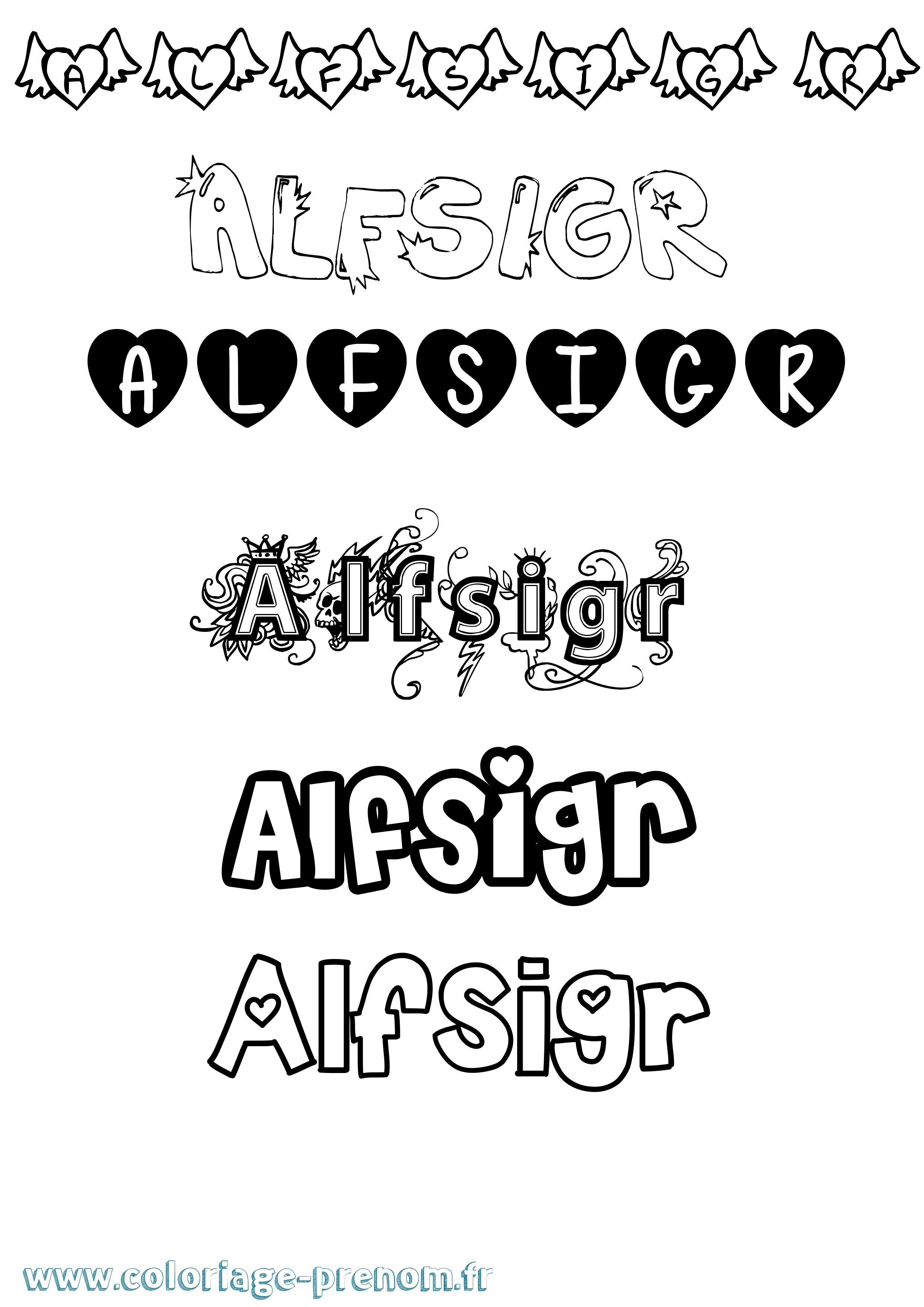 Coloriage Alfsigr Girly Coloriage prénom Alfsigr Girly