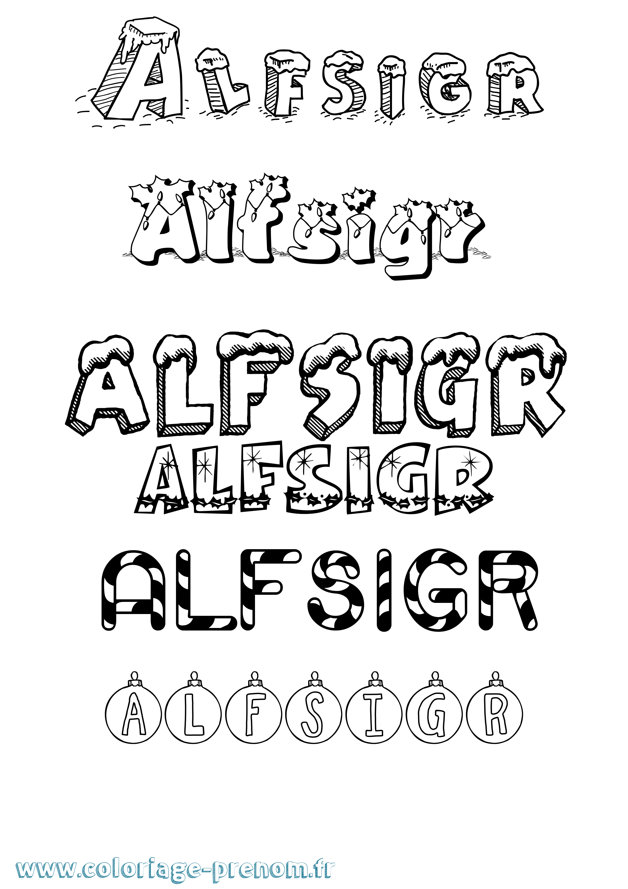 Coloriage Alfsigr Noël Coloriage prénom Alfsigr Noël