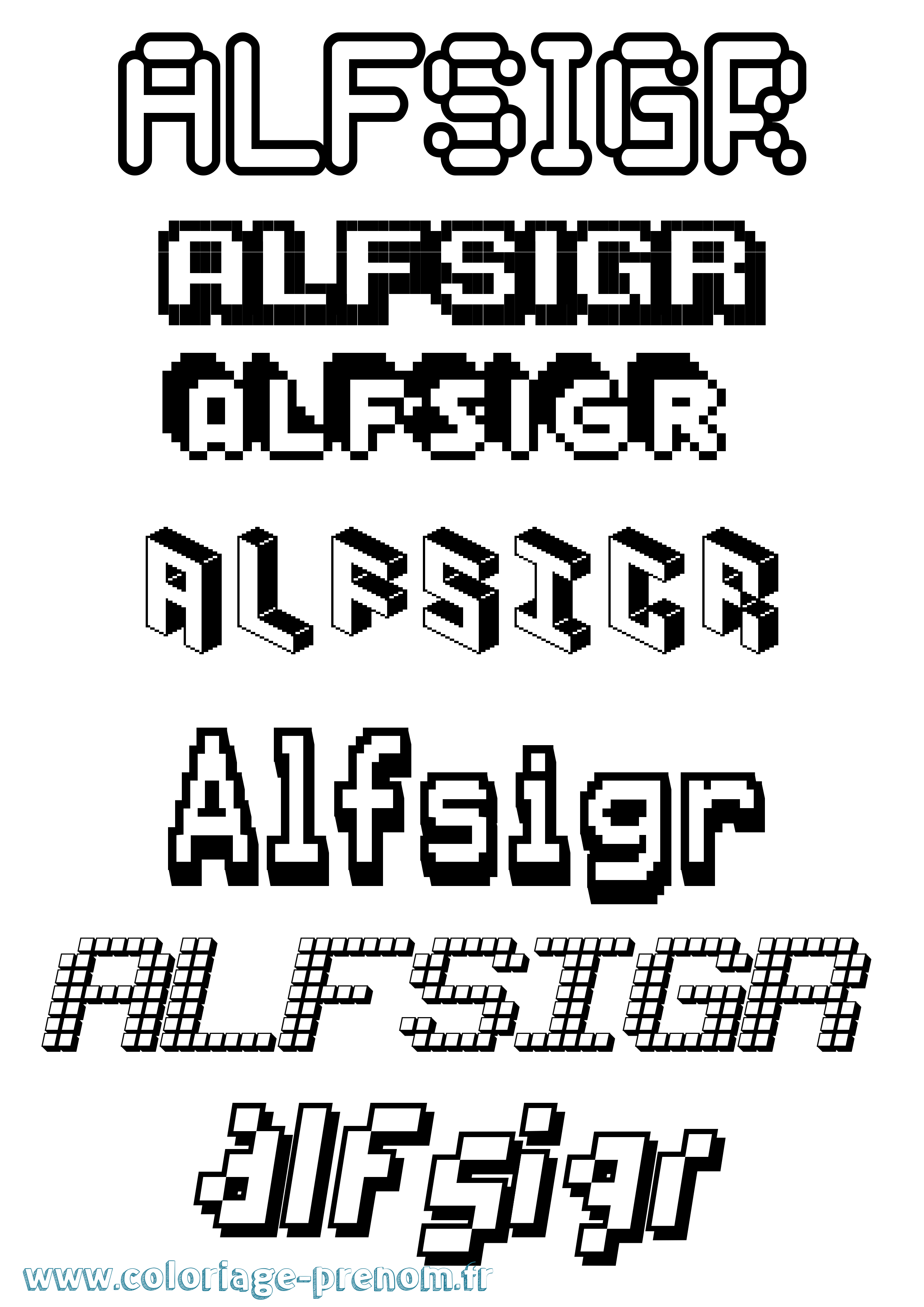 Coloriage Alfsigr Pixel Coloriage prénom Alfsigr Pixel