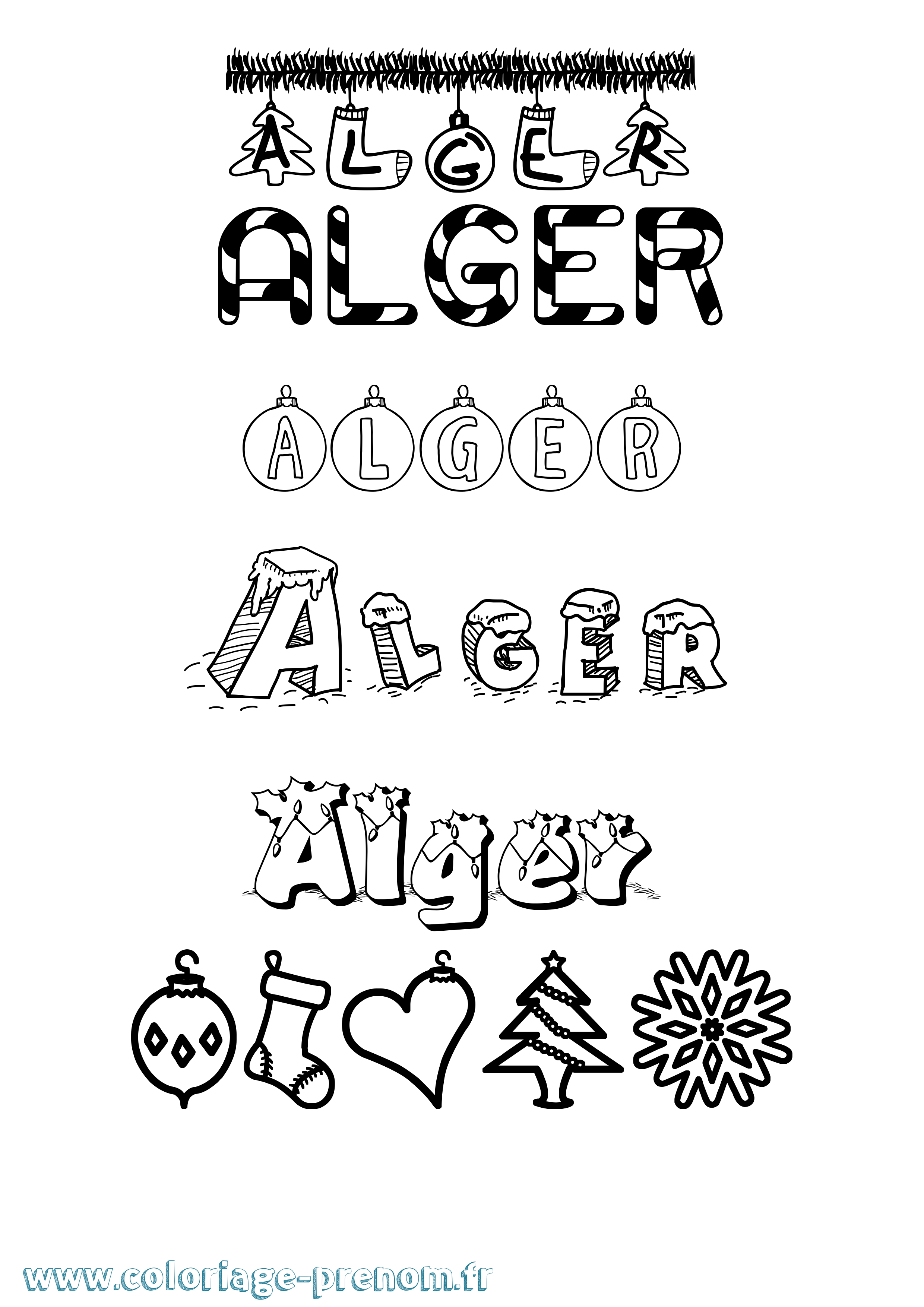 Coloriage prénom Alger Noël