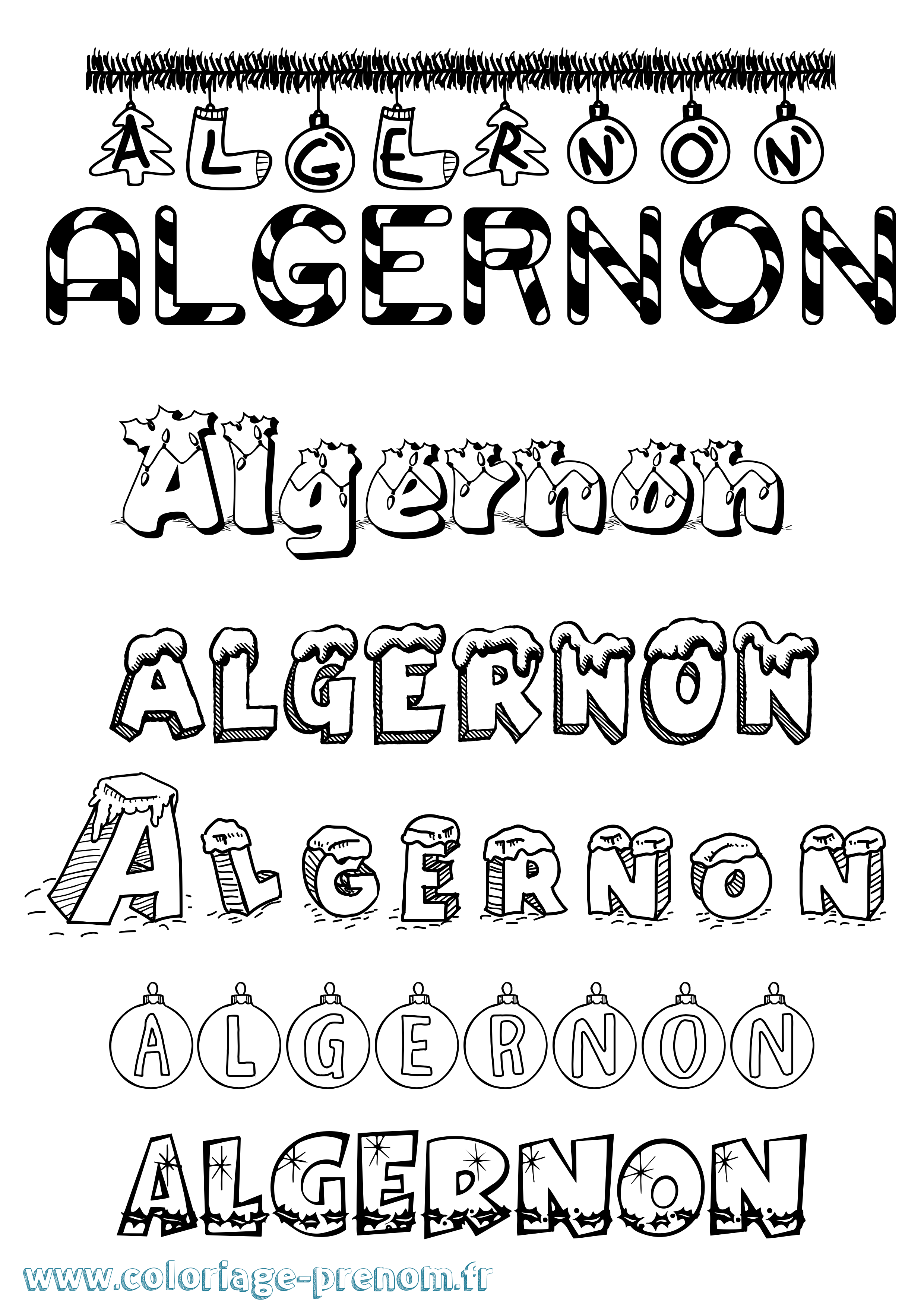 Coloriage Algernon Noël Coloriage prénom Algernon Noël