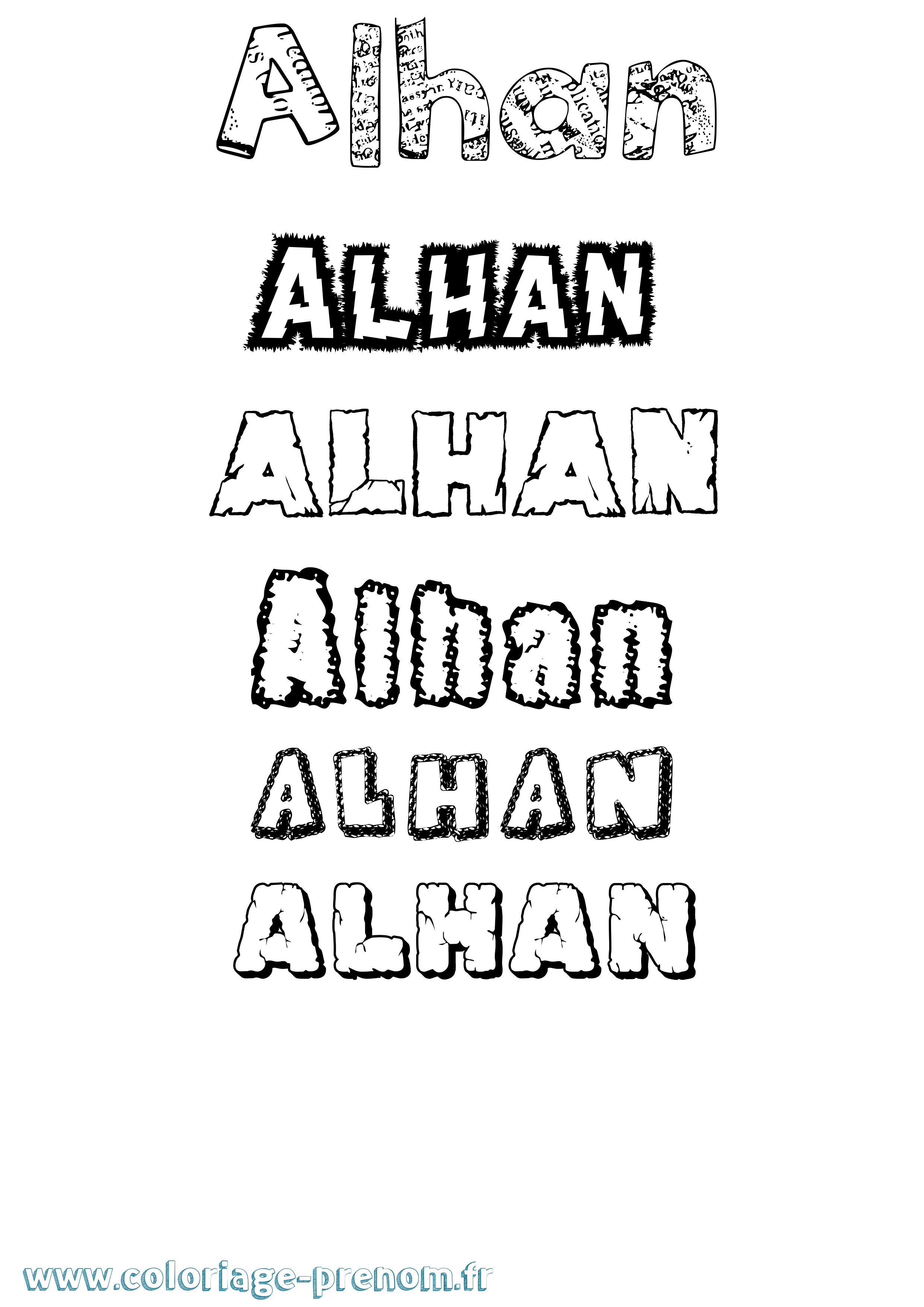 Coloriage prénom Alhan Destructuré
