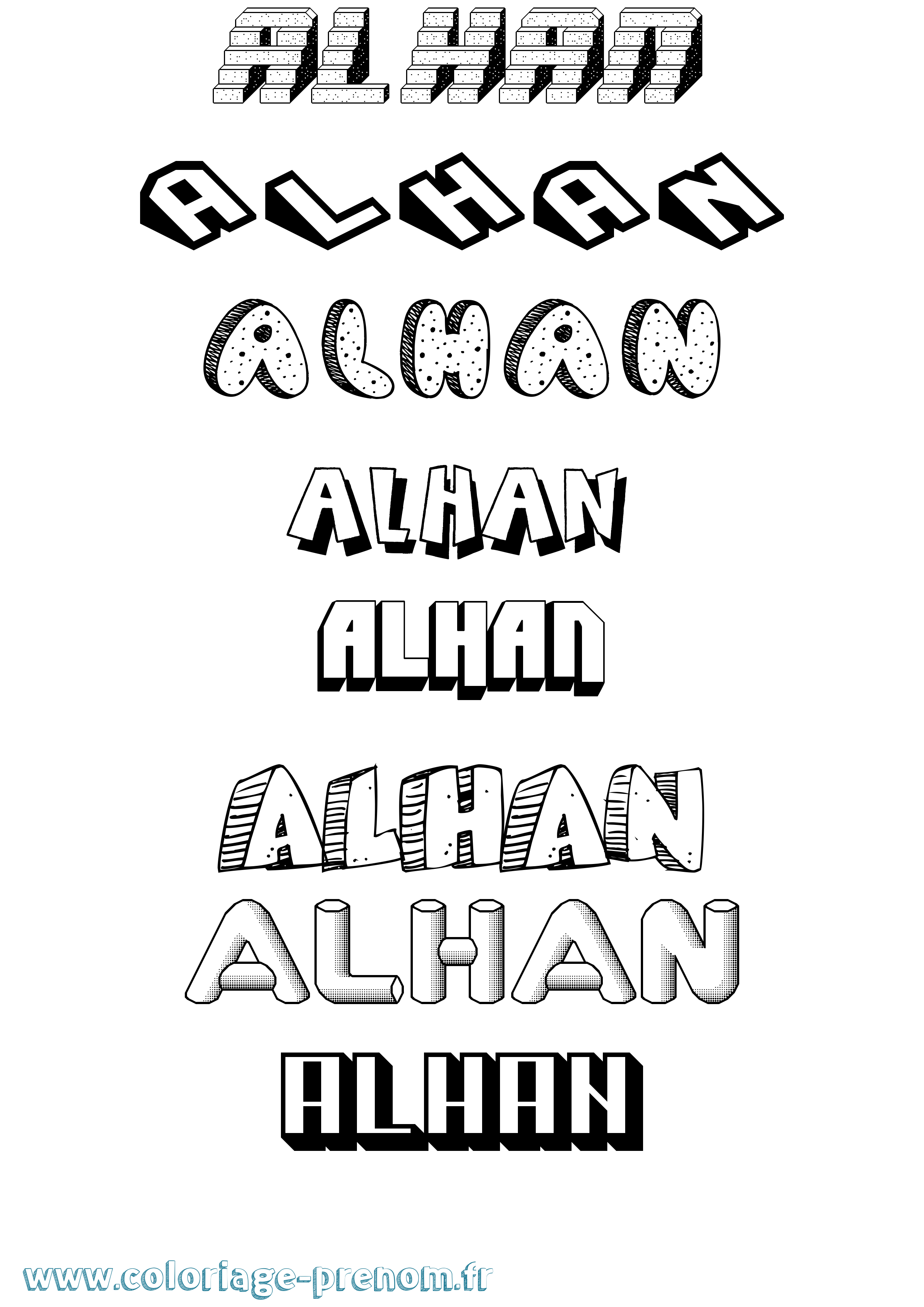 Coloriage prénom Alhan Effet 3D