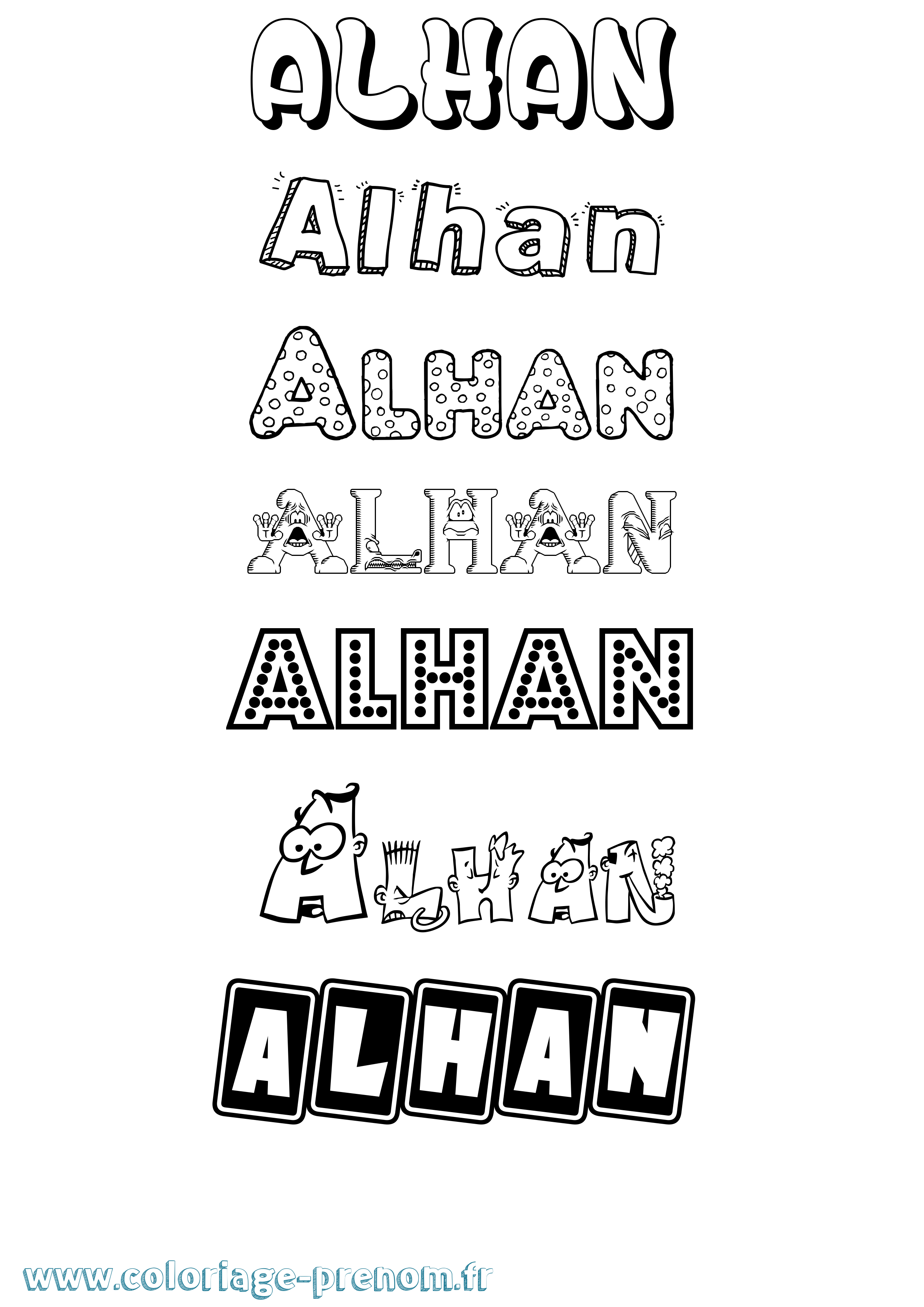 Coloriage prénom Alhan Fun