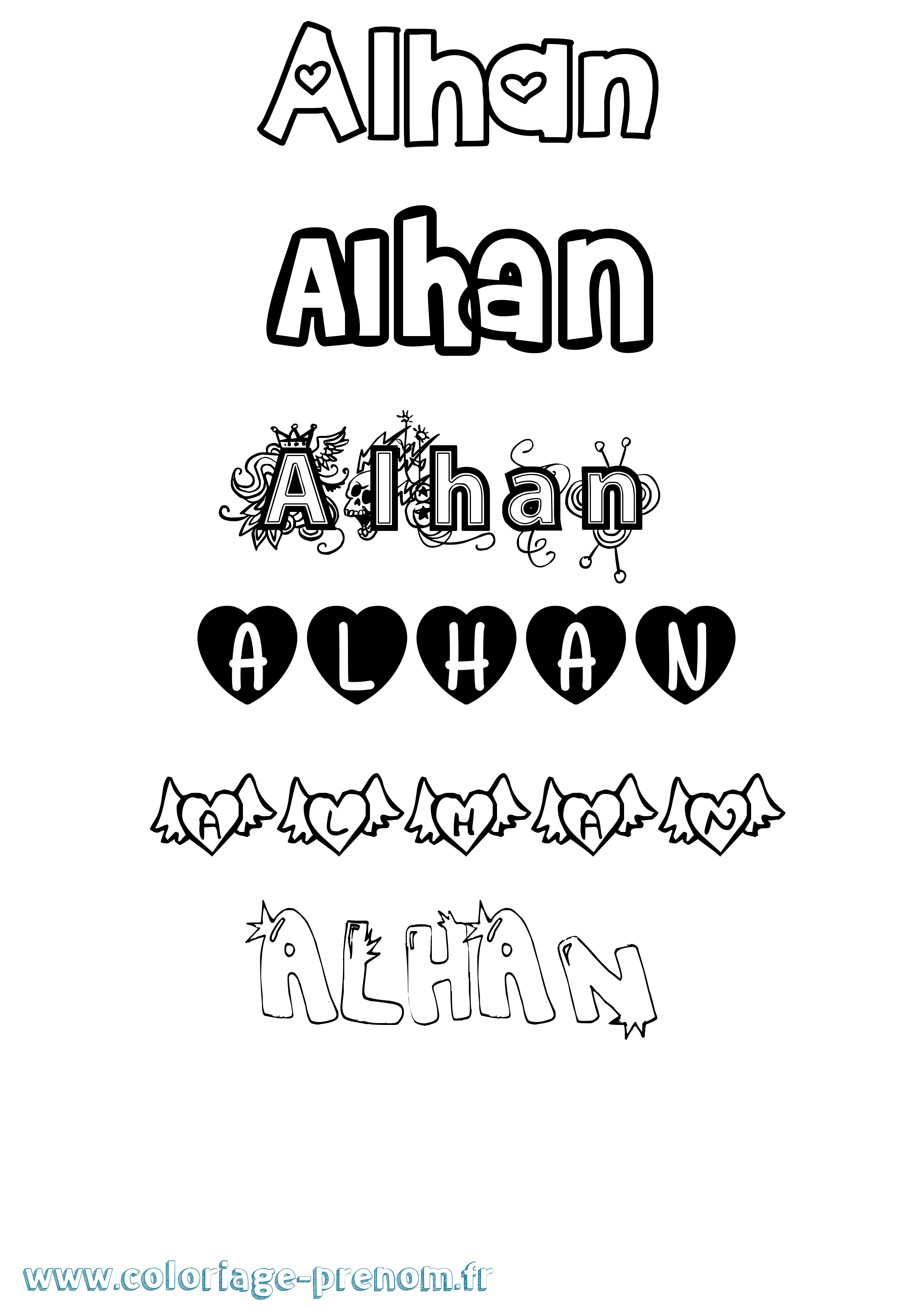 Coloriage prénom Alhan Girly
