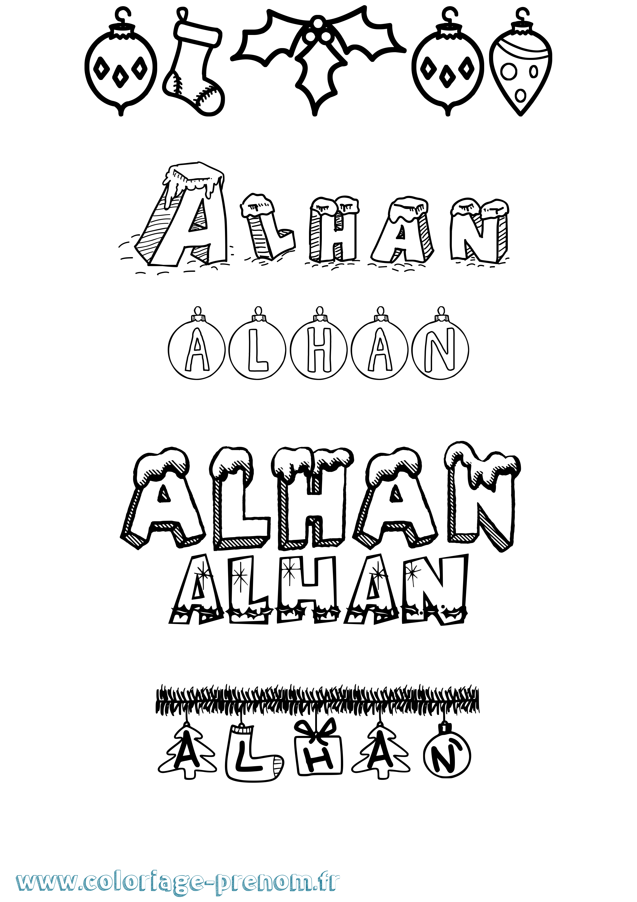 Coloriage prénom Alhan Noël