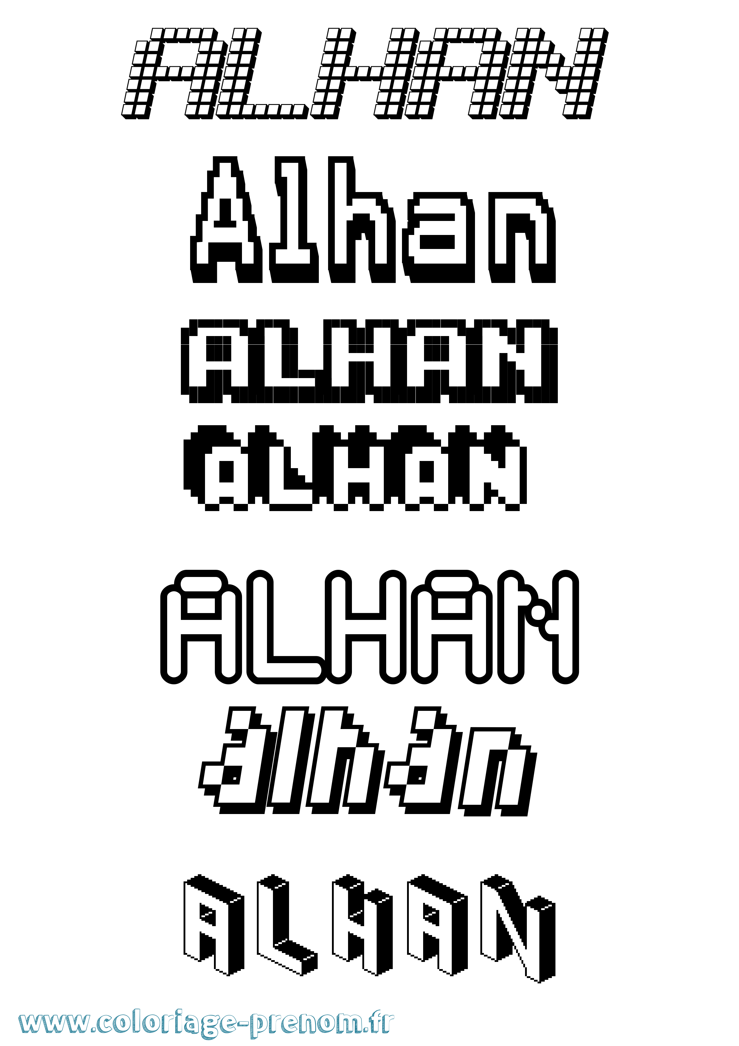 Coloriage prénom Alhan Pixel
