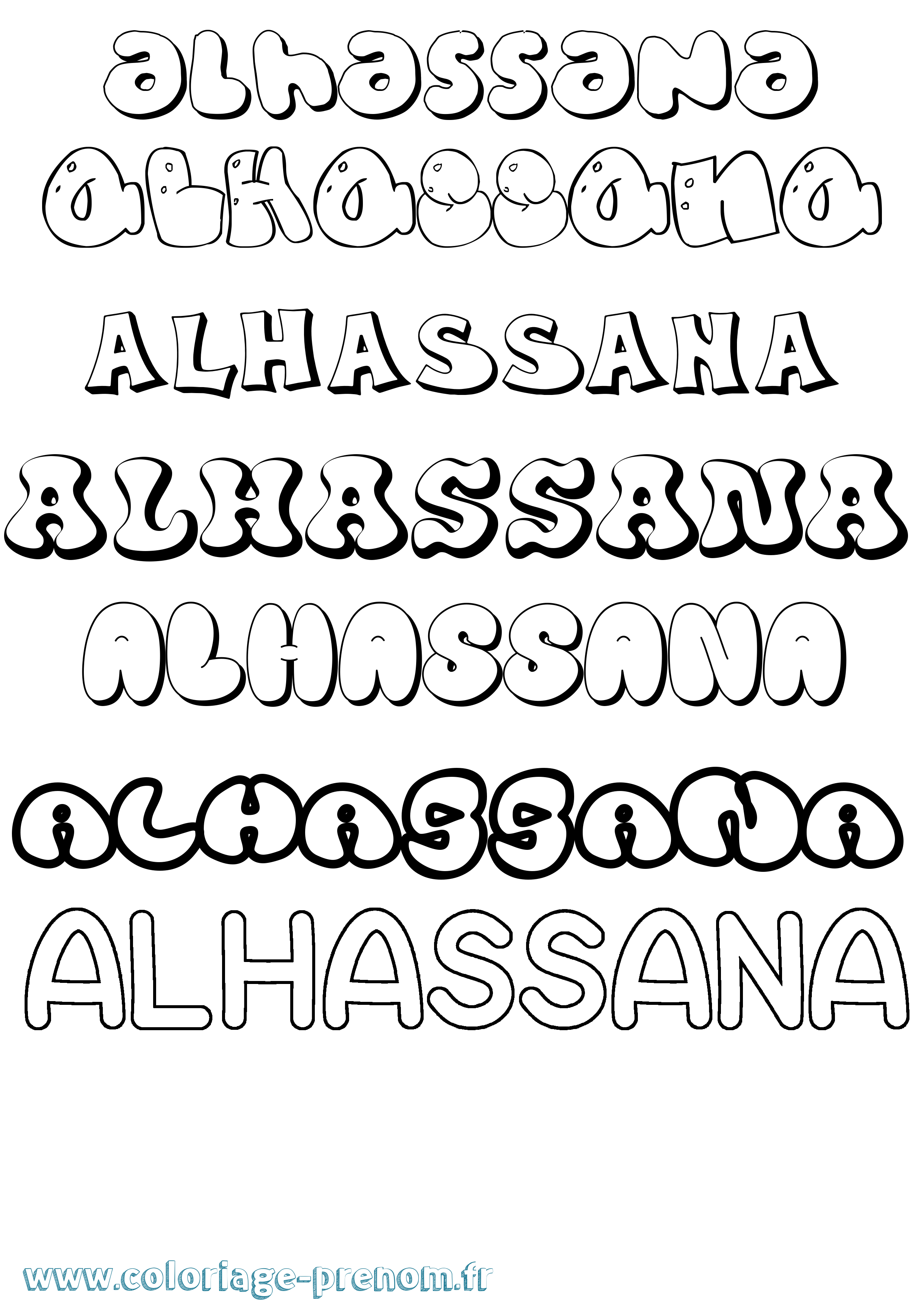 Coloriage prénom Alhassana Bubble