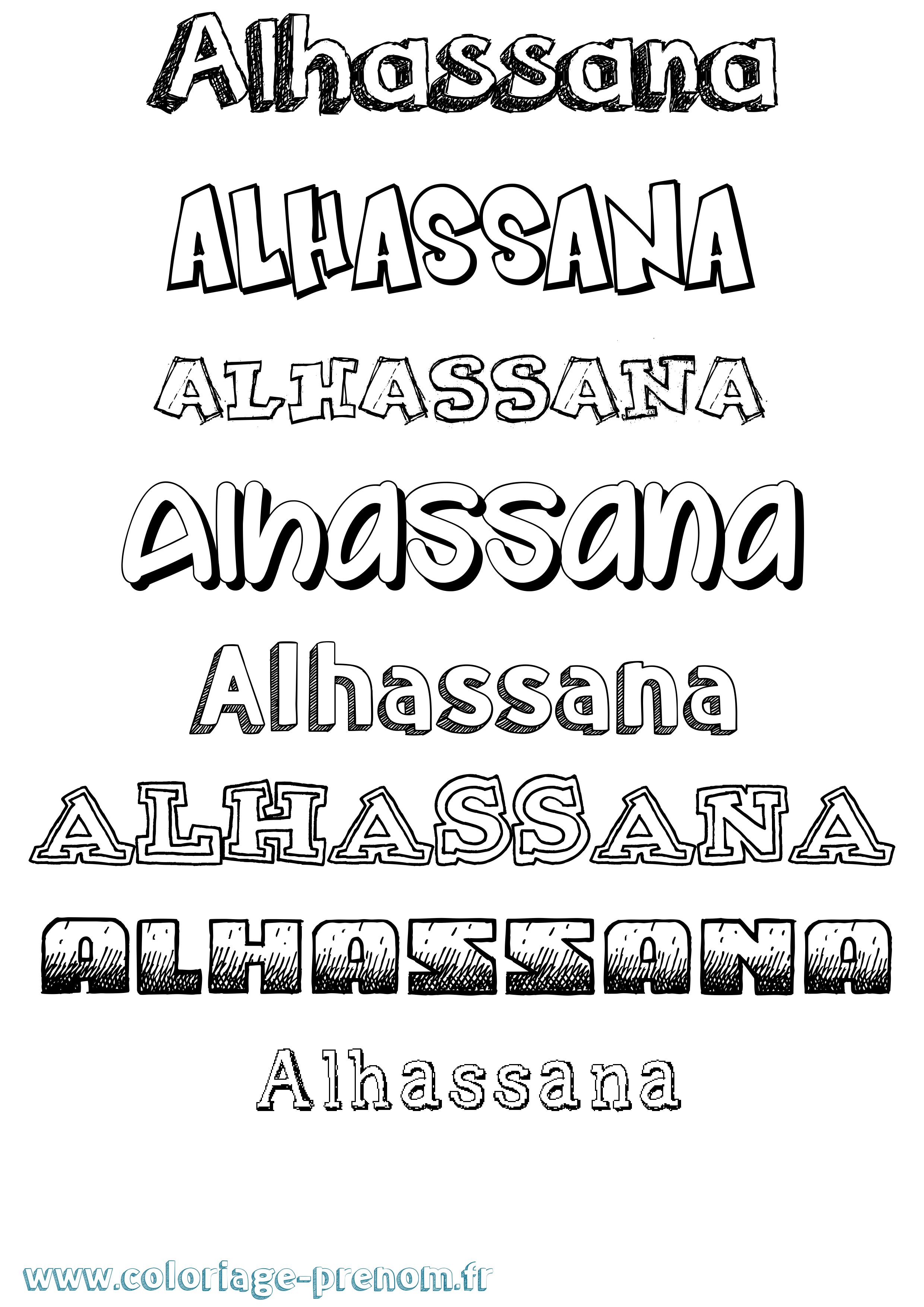 Coloriage prénom Alhassana Dessiné