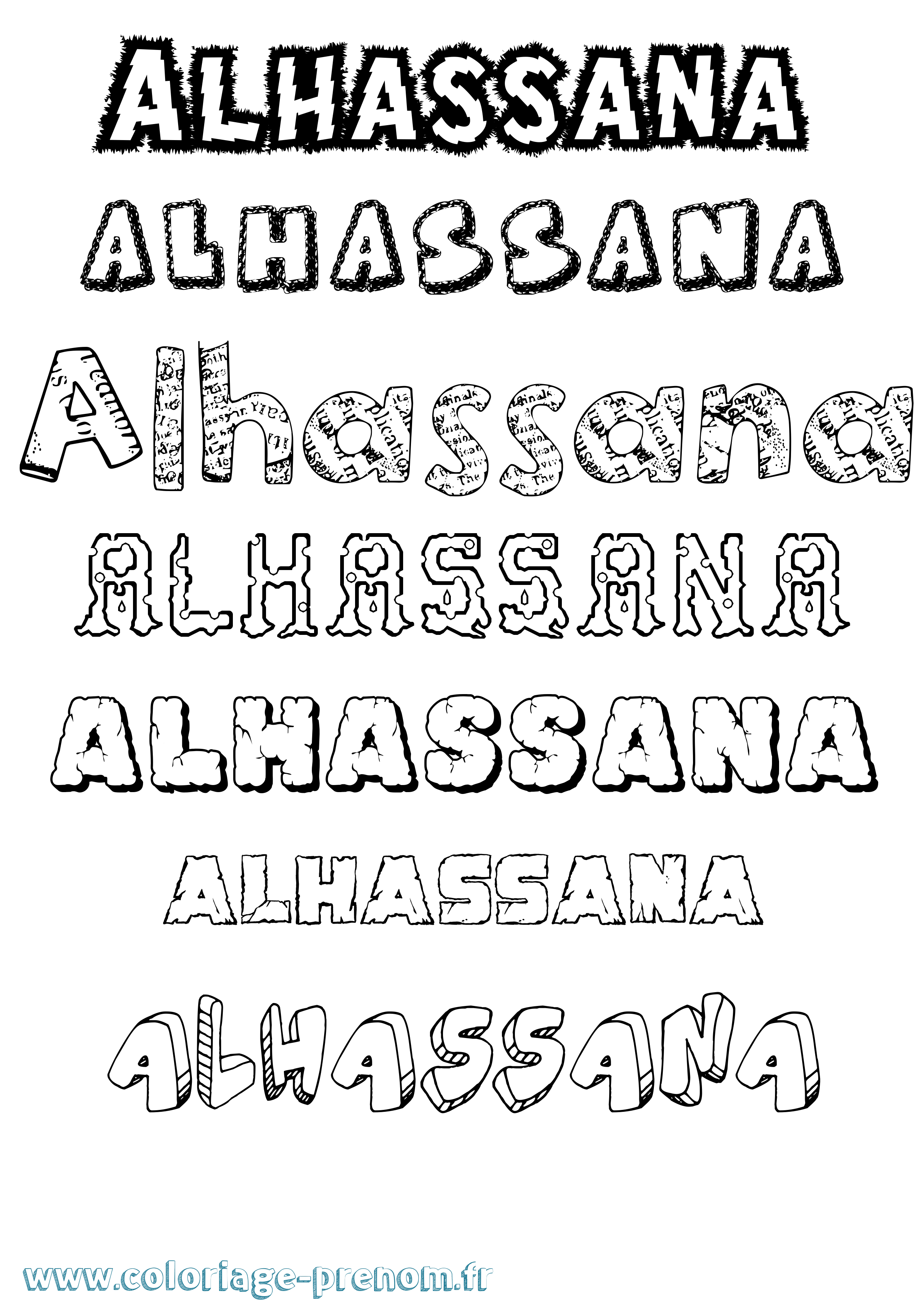 Coloriage prénom Alhassana Destructuré