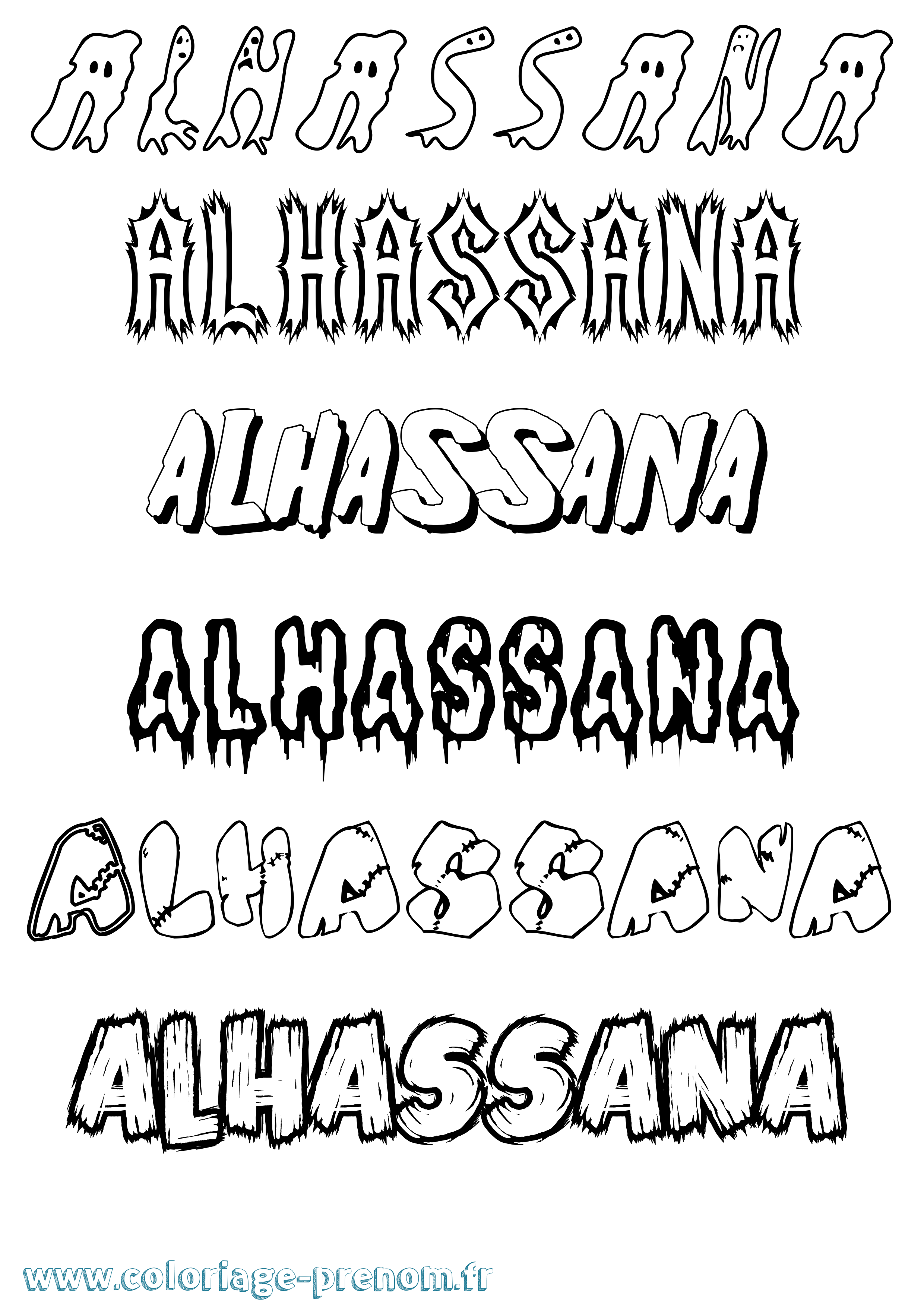 Coloriage prénom Alhassana Frisson