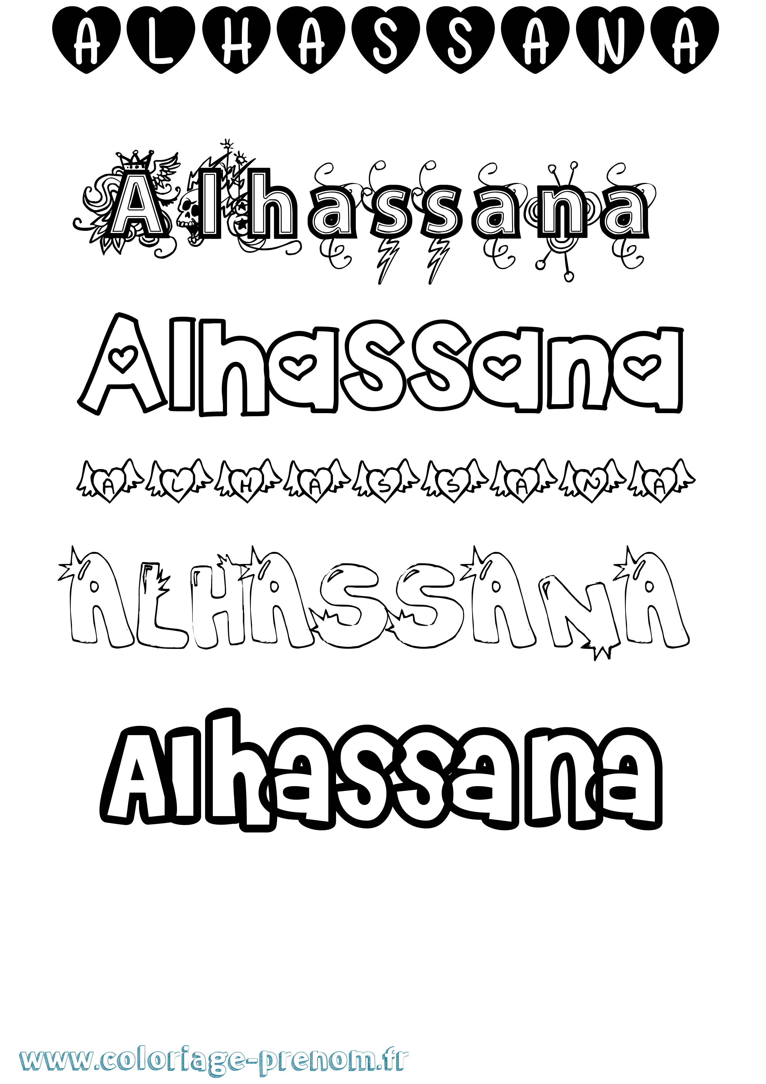 Coloriage prénom Alhassana Girly