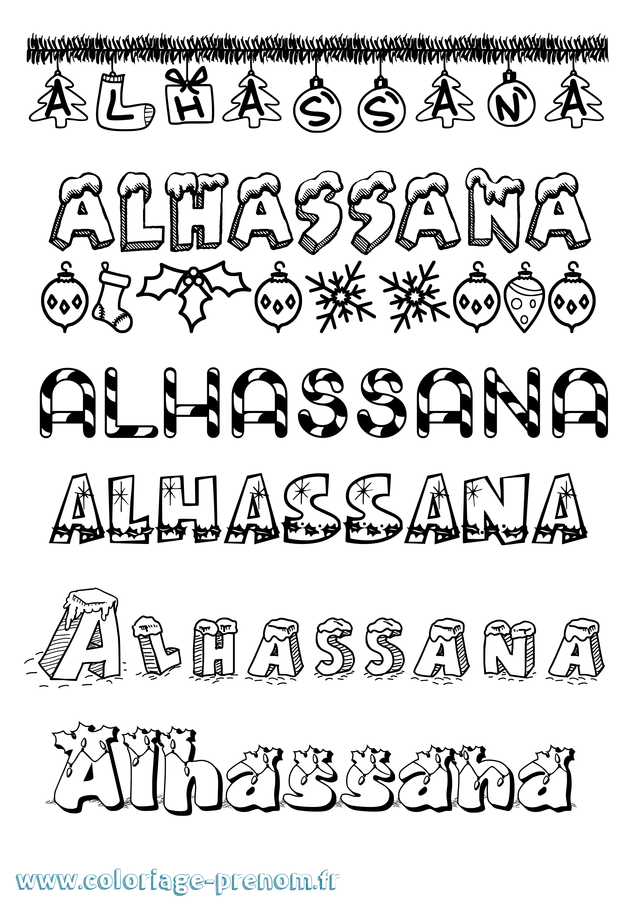 Coloriage prénom Alhassana Noël